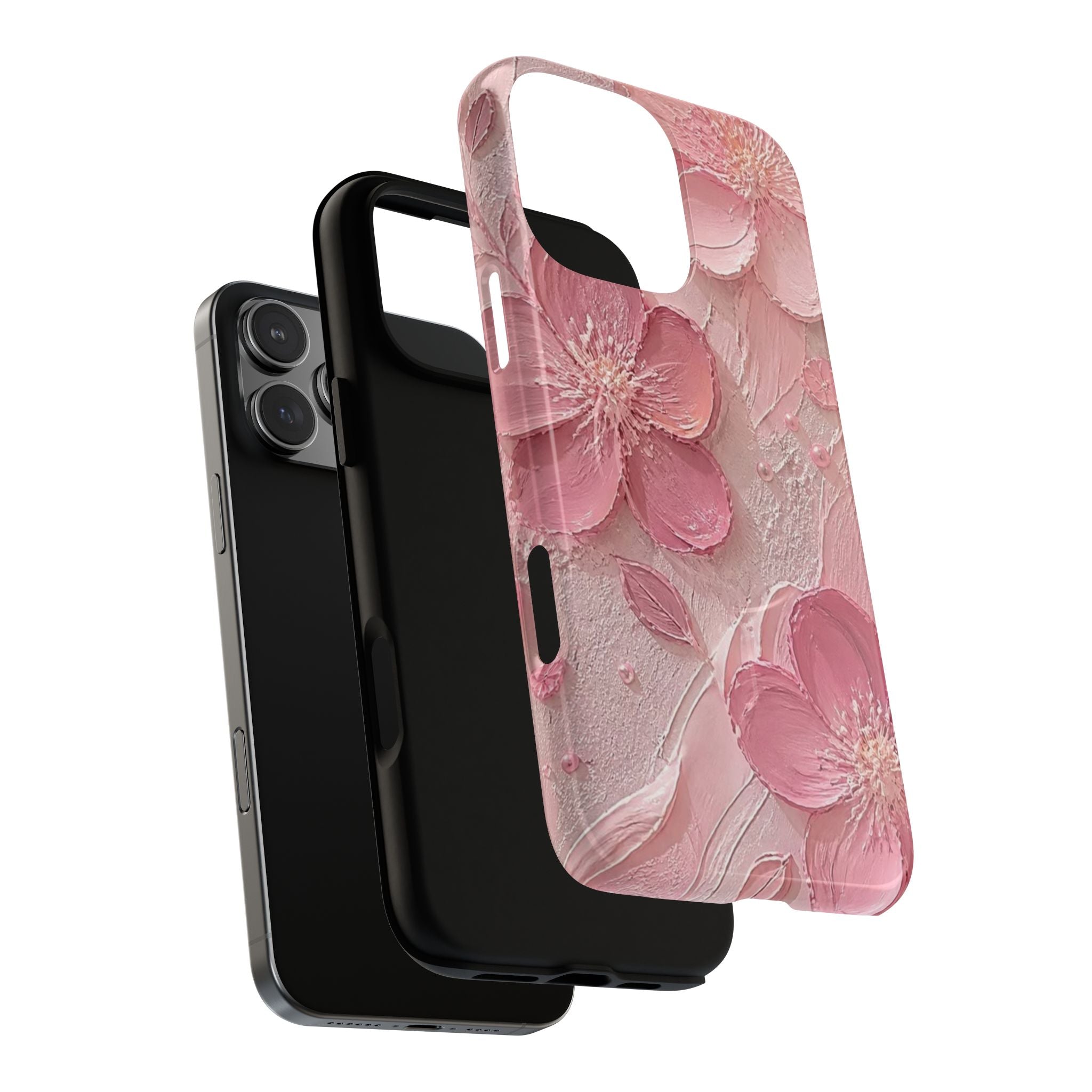 Pink Floral Tough Magnetic Phone Case — 3D Blossom Protective Cover