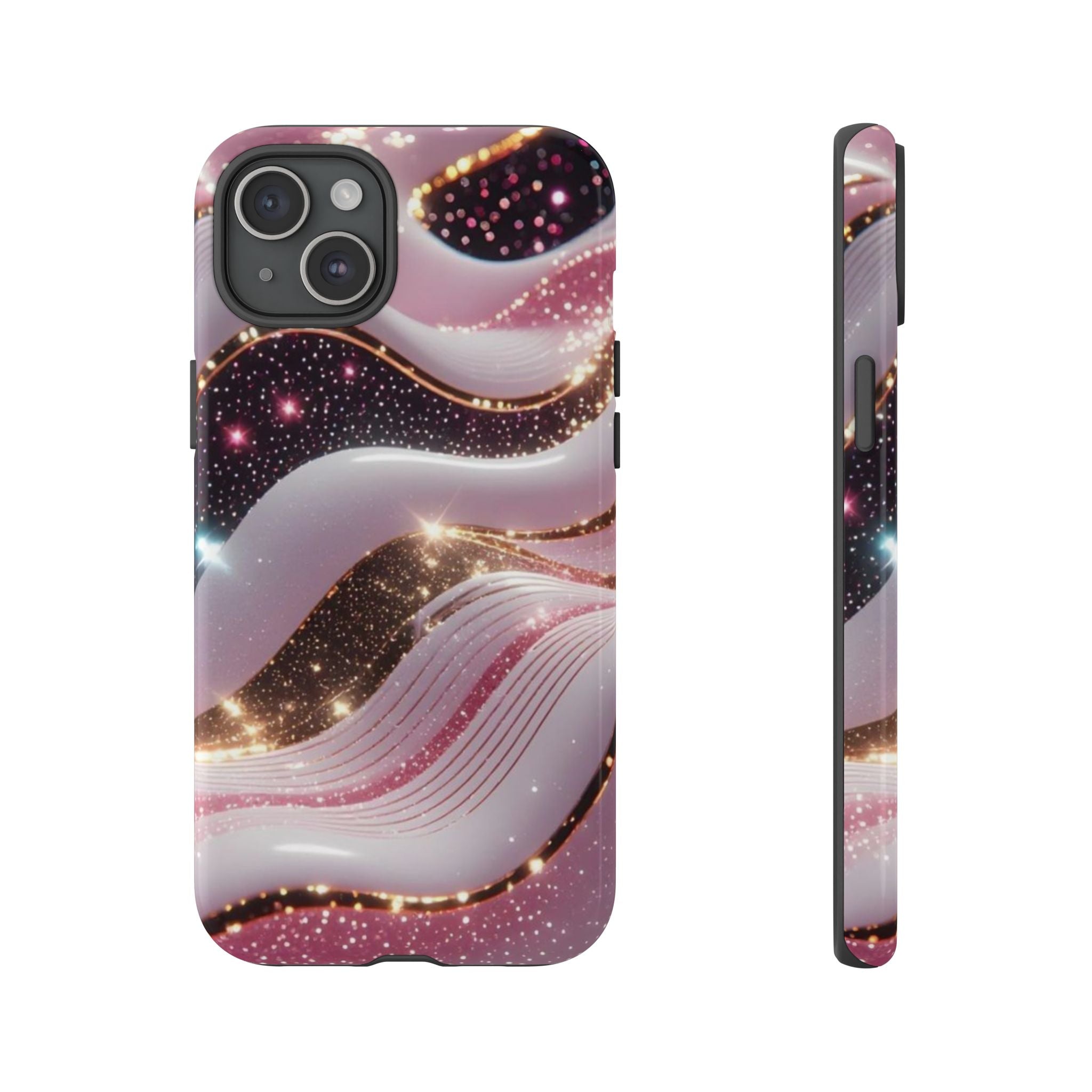 Sparkling Pink Wave Phone Case — Glitter Marble Protective Cover