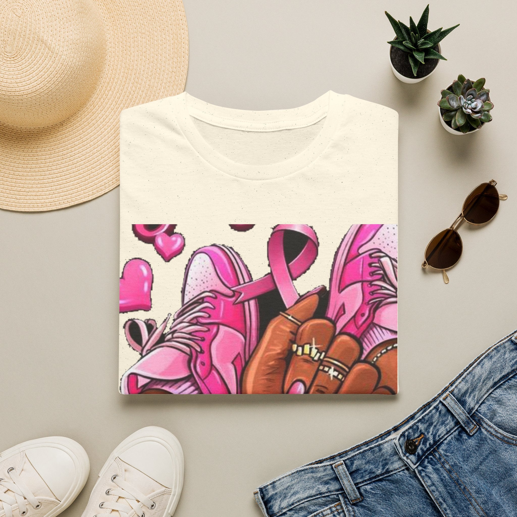 Breast Cancer Awareness Pink Ribbon Graphic T‑Shirt