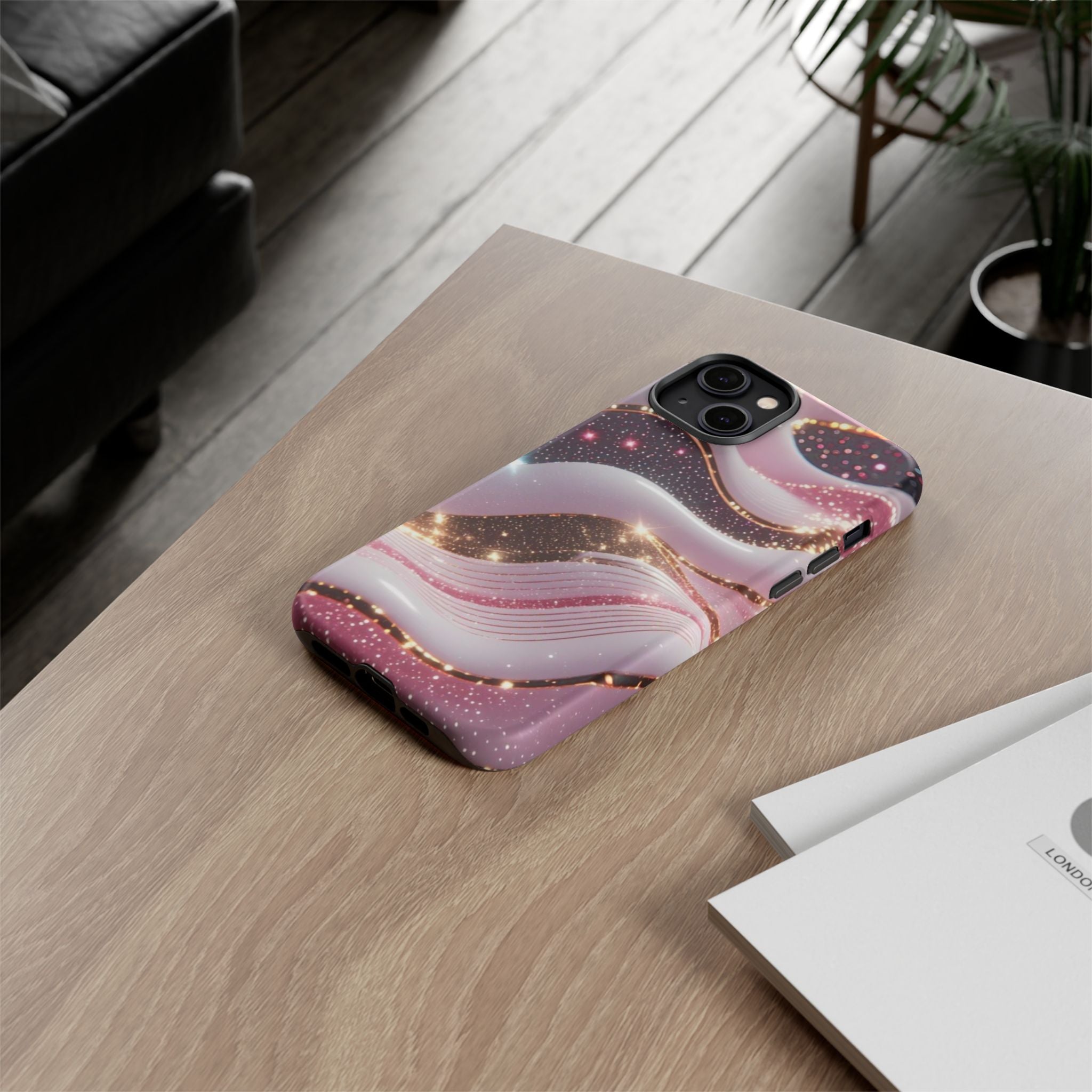 Sparkling Pink Wave Phone Case — Glitter Marble Protective Cover