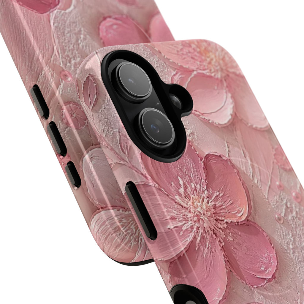 Pink Floral Tough Magnetic Phone Case — 3D Blossom Protective Cover