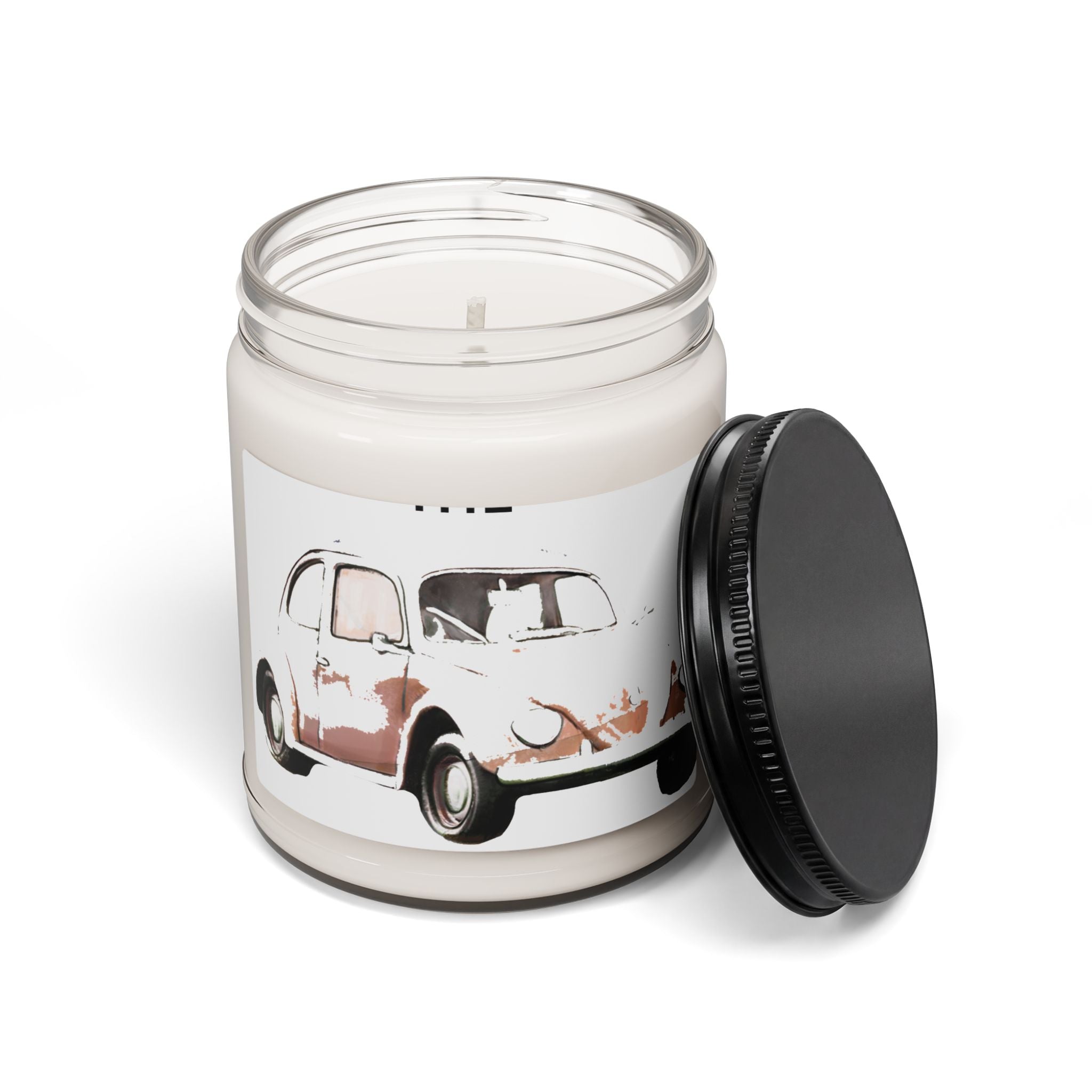 Vintage VW Beetle Soy Candle — 9oz Scented Jar (Classic Car Decor)