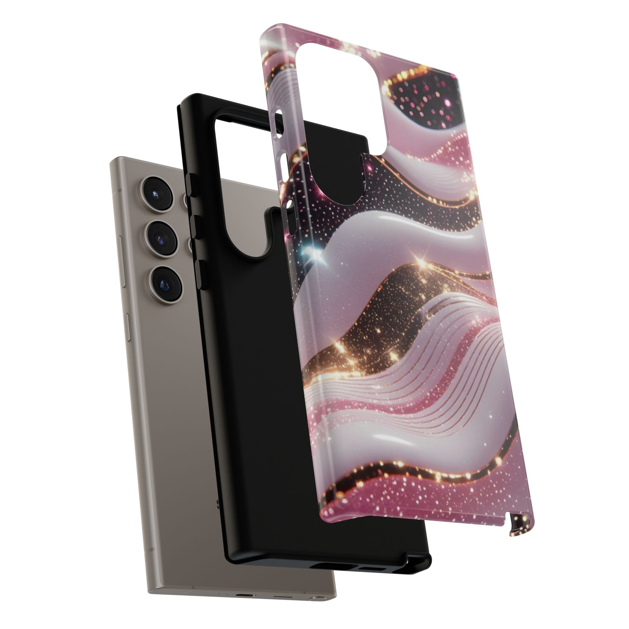 Sparkling Pink Wave Phone Case — Glitter Marble Protective Cover