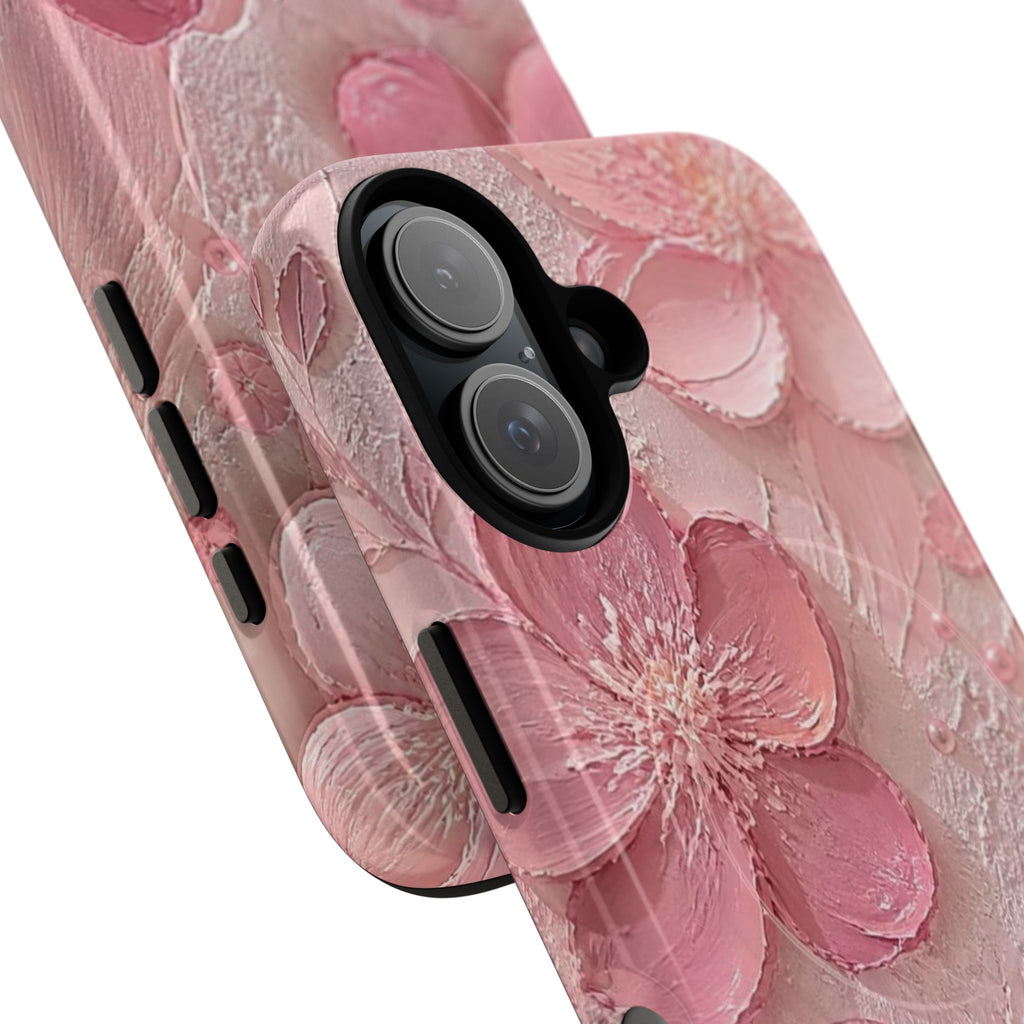 Pink Floral Tough Magnetic Phone Case — 3D Blossom Protective Cover