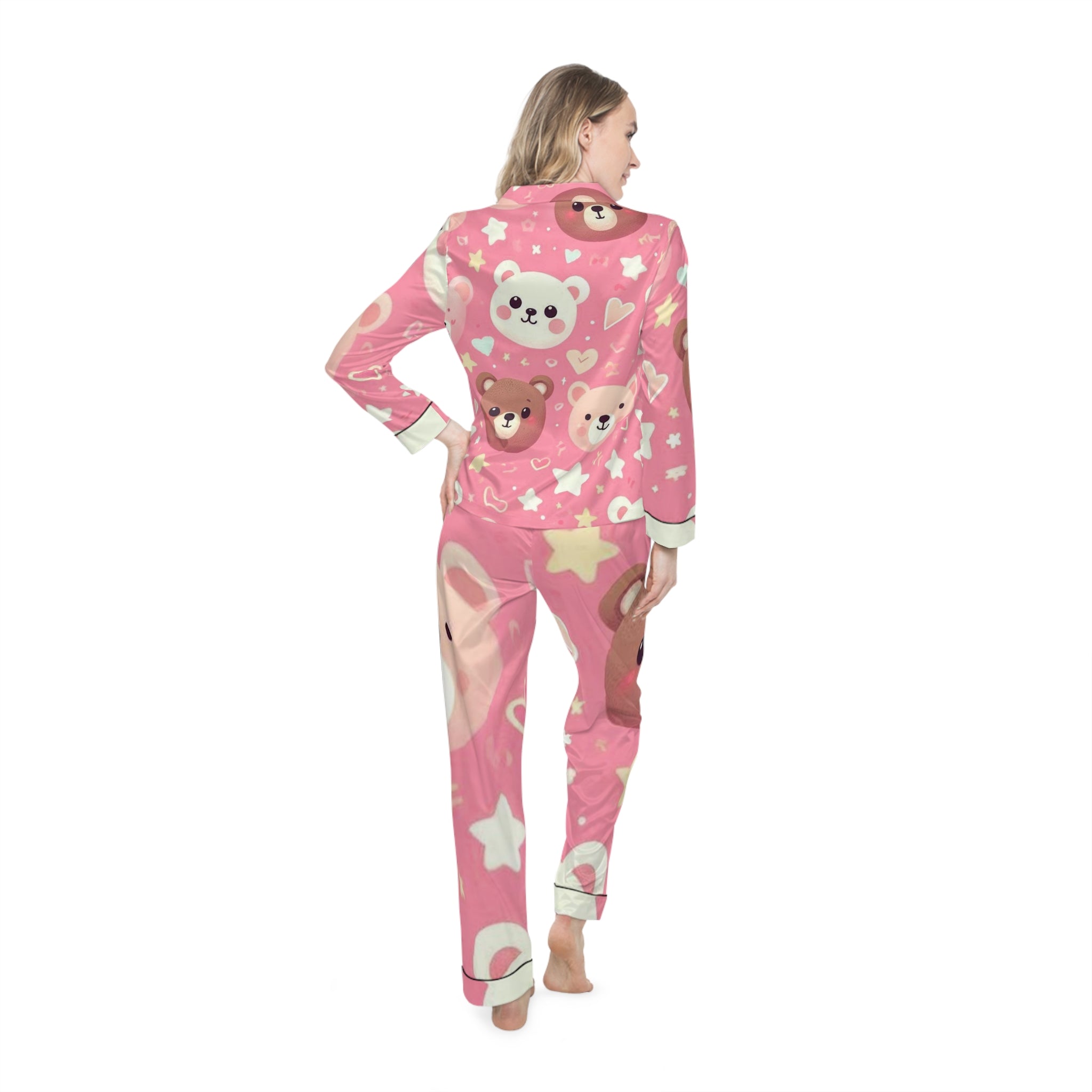 Pink Cute Bear Satin Pajama Set — Women's Heart & Stars Sleepwear