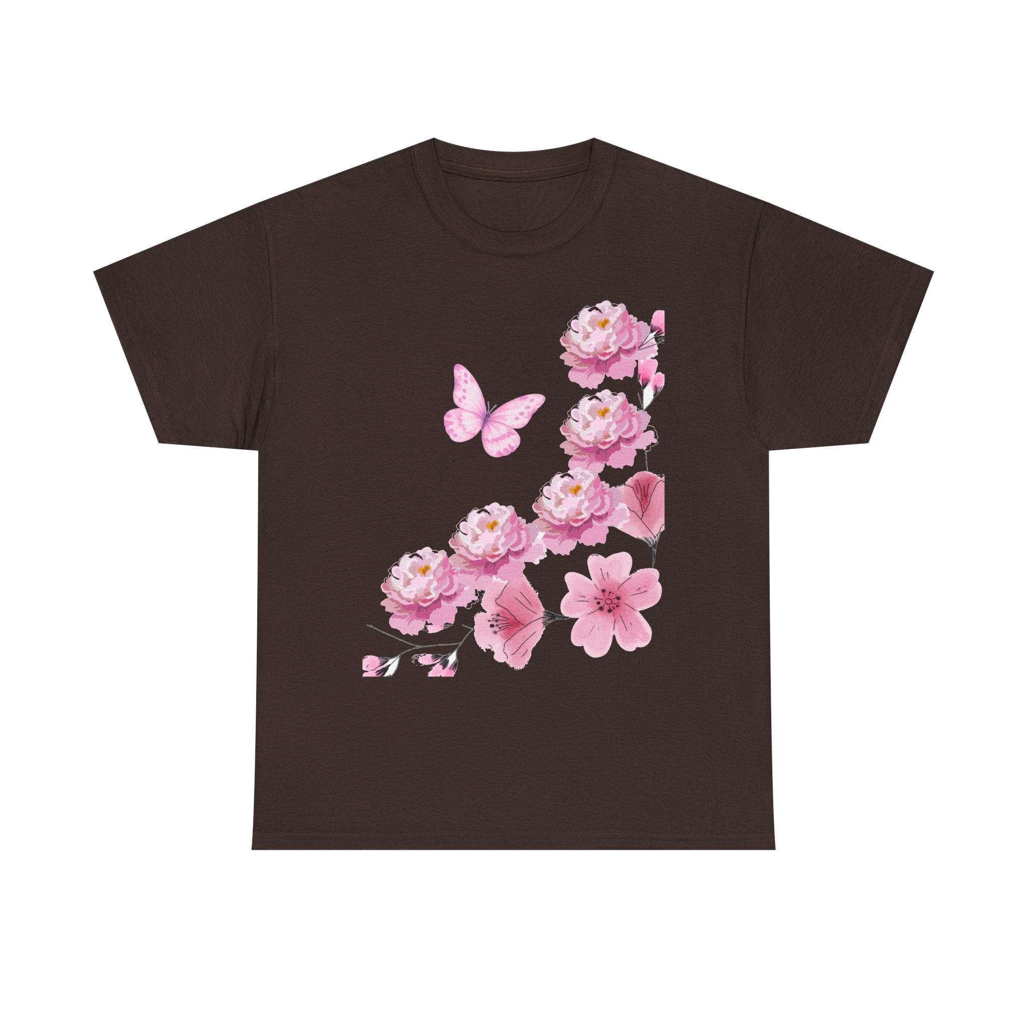 Floral Pink Cherry Blossom Tee — Butterfly Spring Garden T‑Shirt