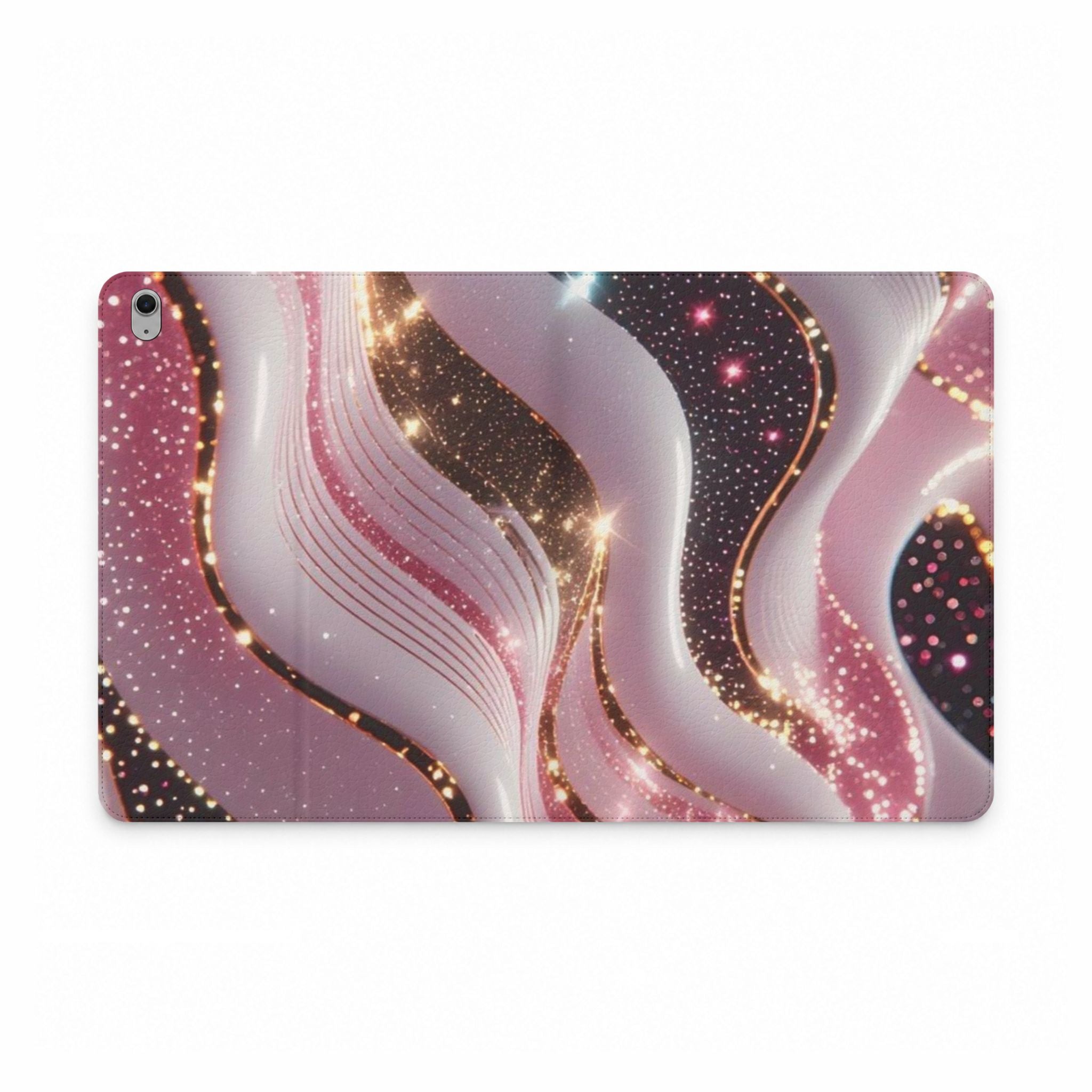 Tablet Folio Case — Pink Marble Swirl with Gold Glitter Accents