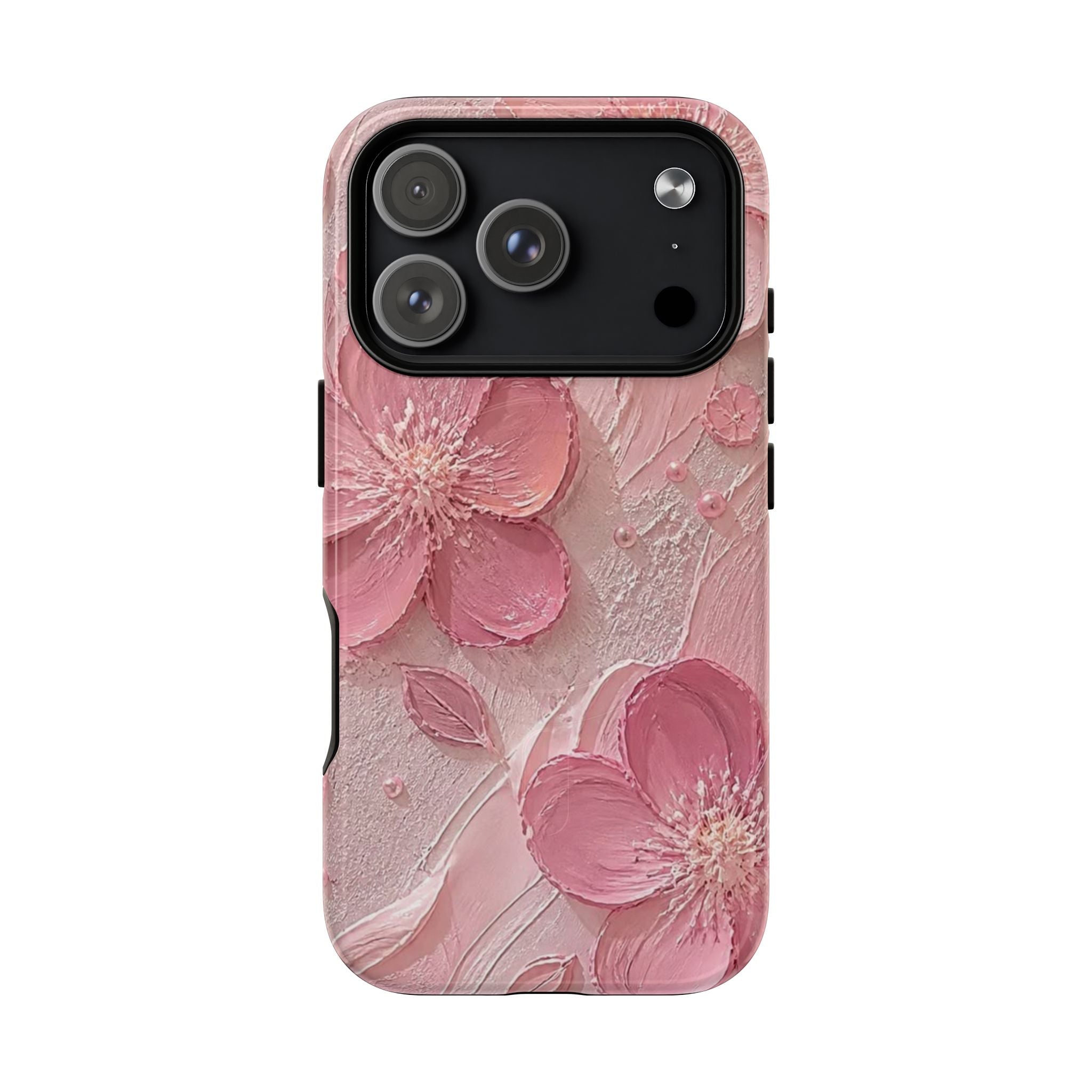 Pink Floral Tough Magnetic Phone Case — 3D Blossom Protective Cover