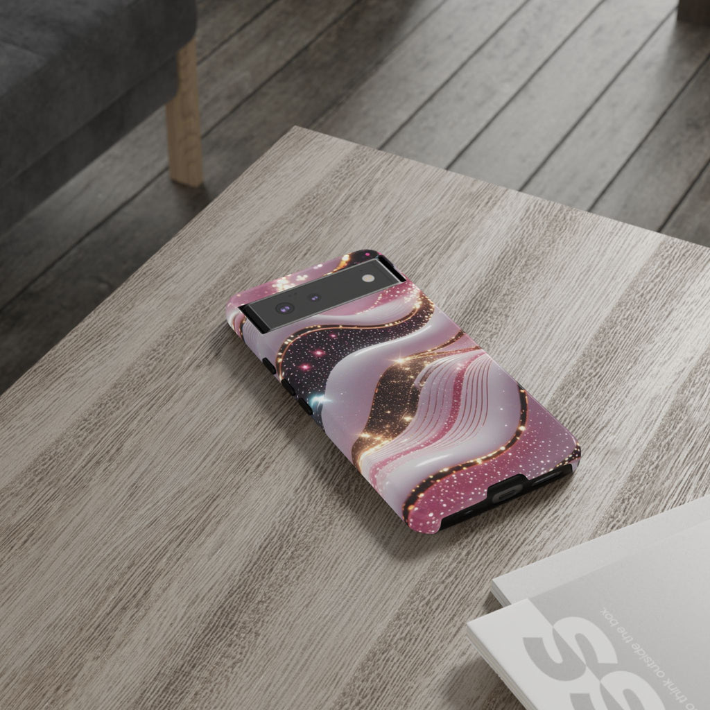 Sparkling Pink Wave Phone Case — Glitter Marble Protective Cover