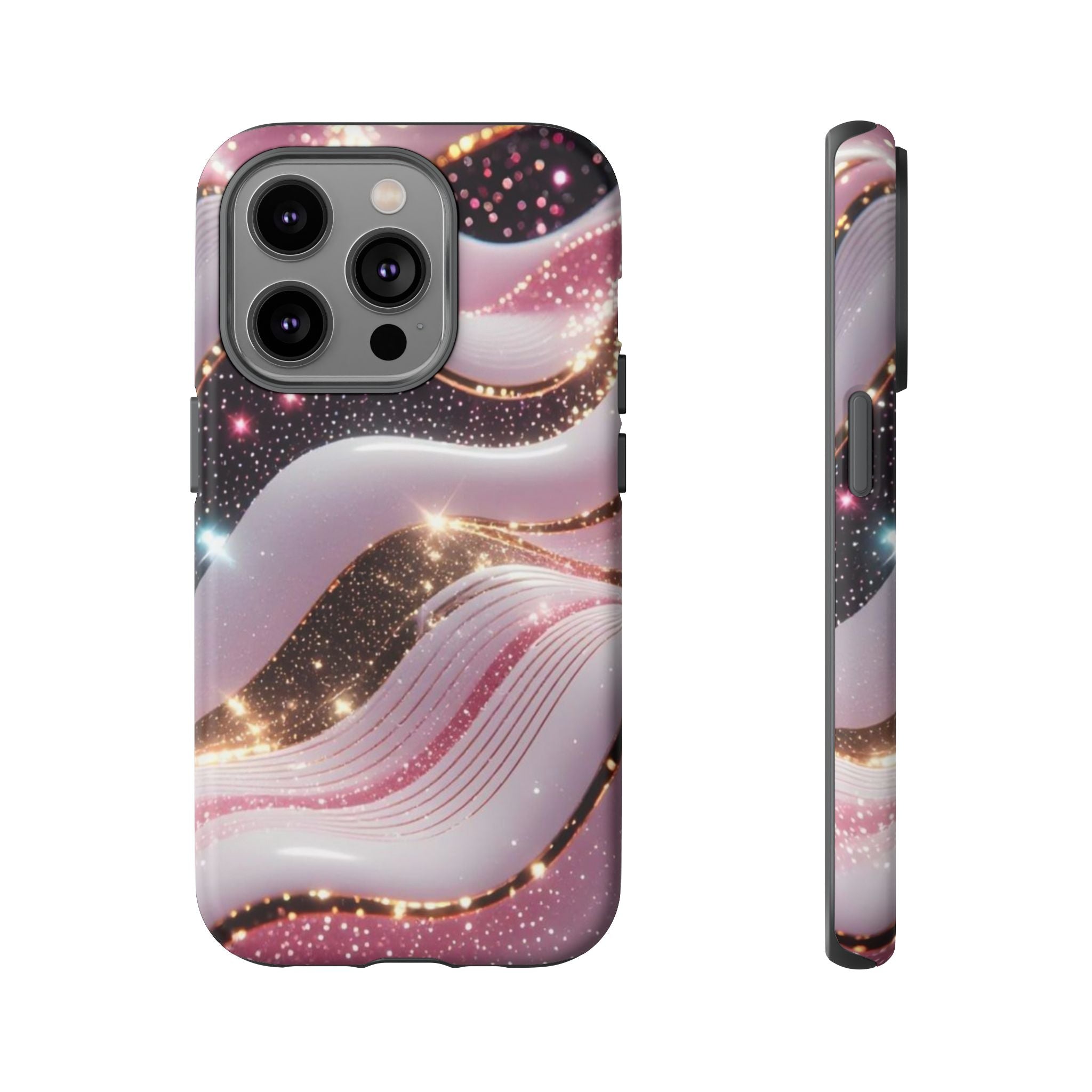 Sparkling Pink Wave Phone Case — Glitter Marble Protective Cover