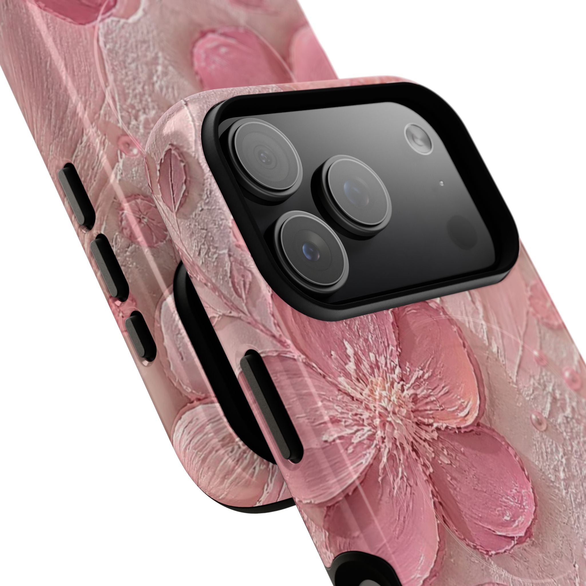 Pink Floral Tough Magnetic Phone Case — 3D Blossom Protective Cover