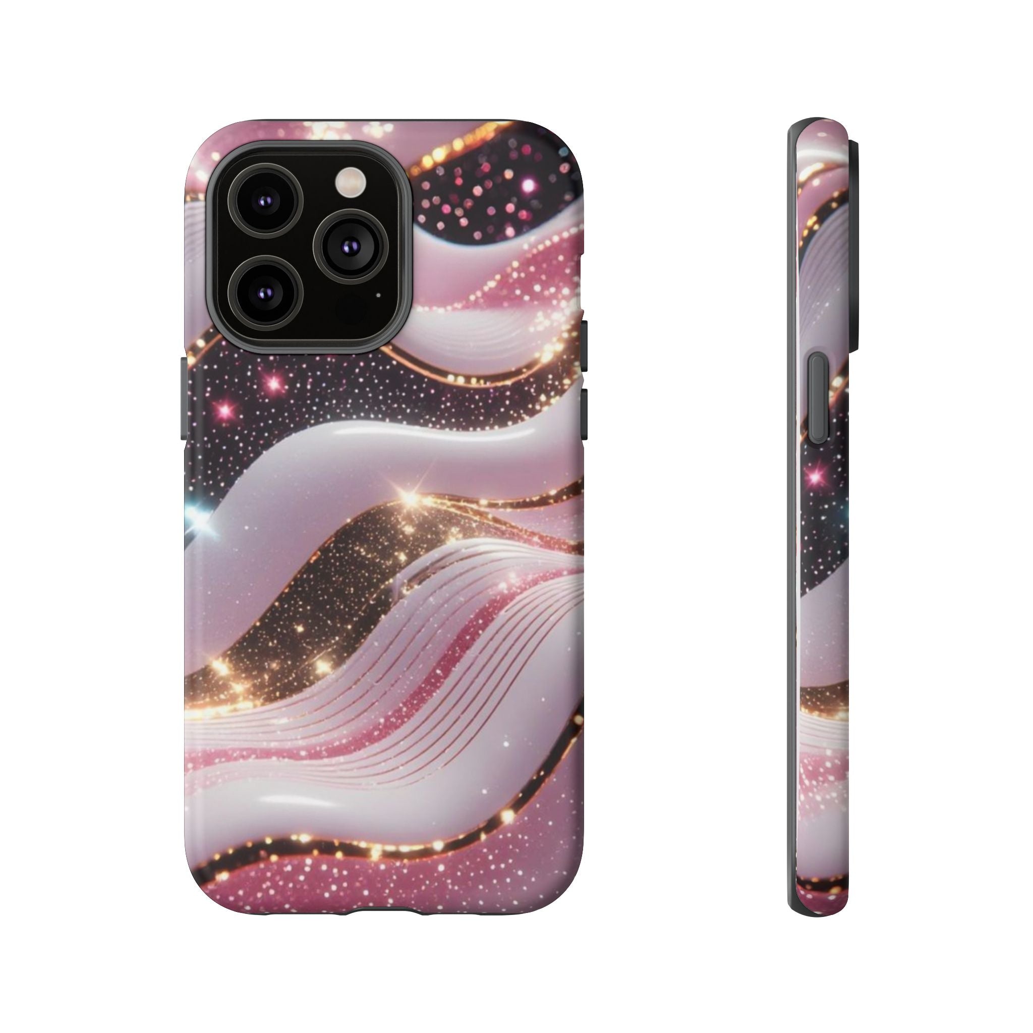 Sparkling Pink Wave Phone Case — Glitter Marble Protective Cover