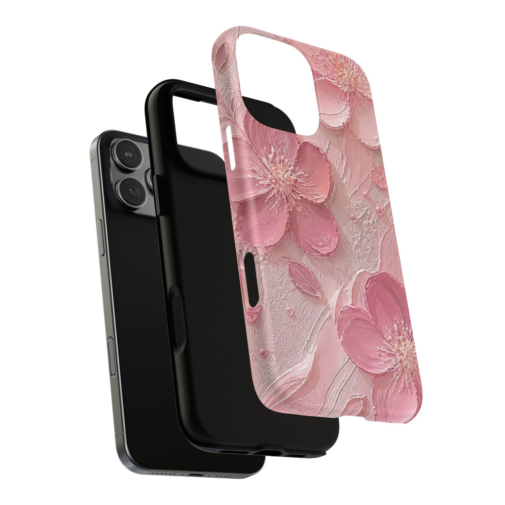 Pink Floral Tough Magnetic Phone Case — 3D Blossom Protective Cover
