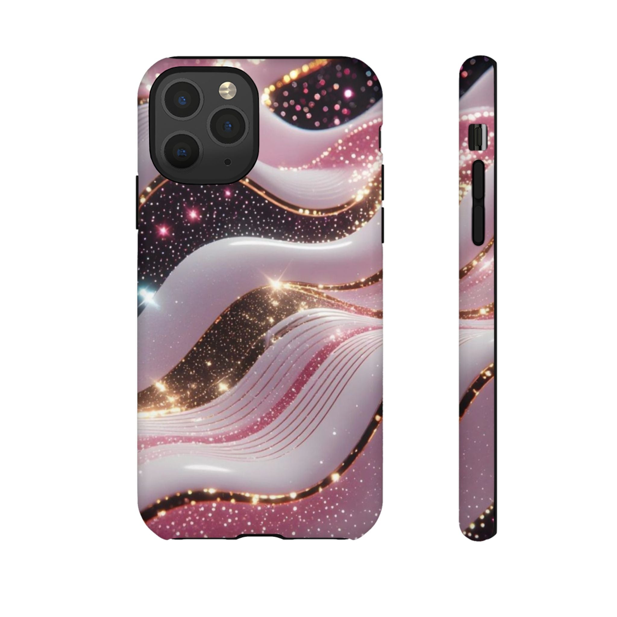 Sparkling Pink Wave Phone Case — Glitter Marble Protective Cover