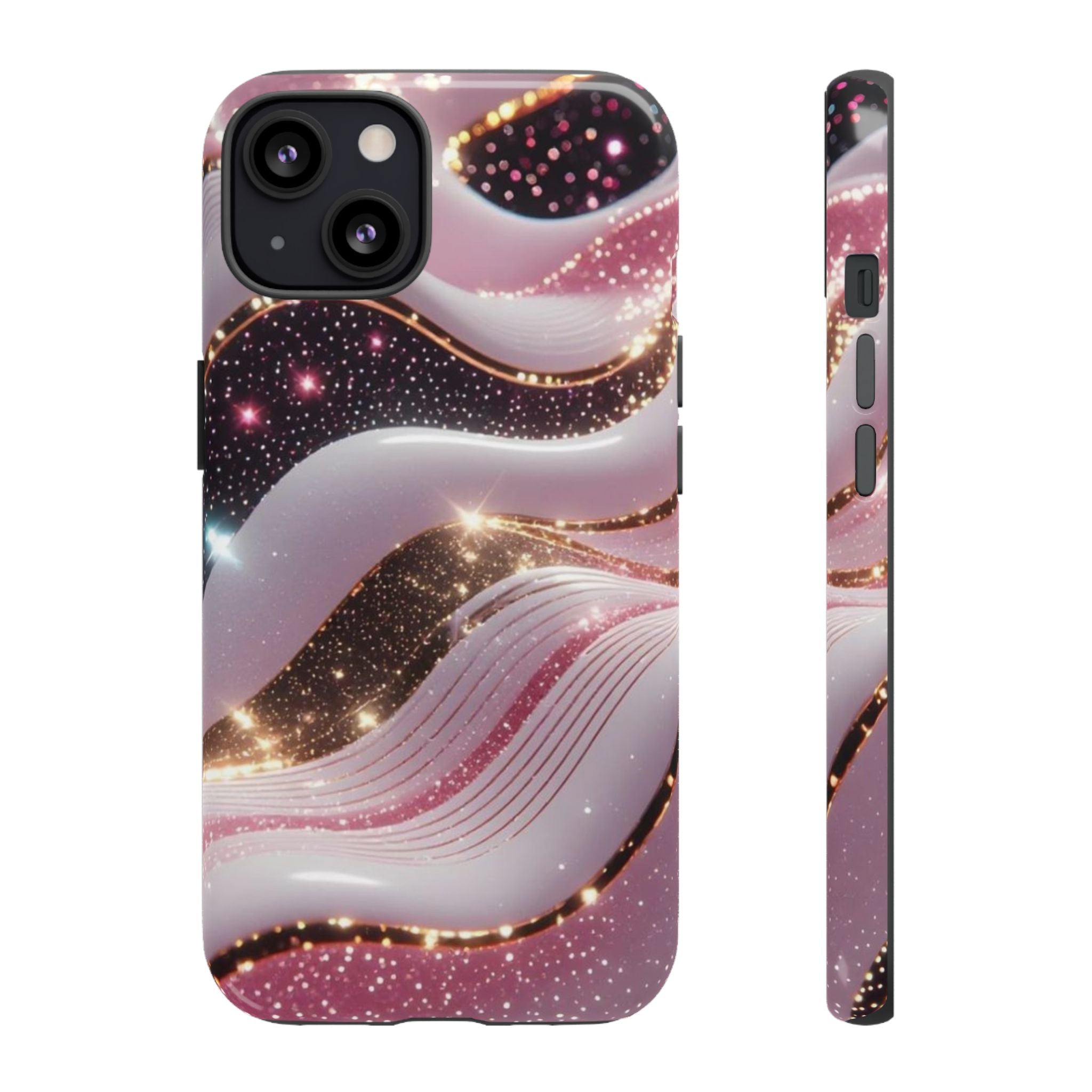 Sparkling Pink Wave Phone Case — Glitter Marble Protective Cover