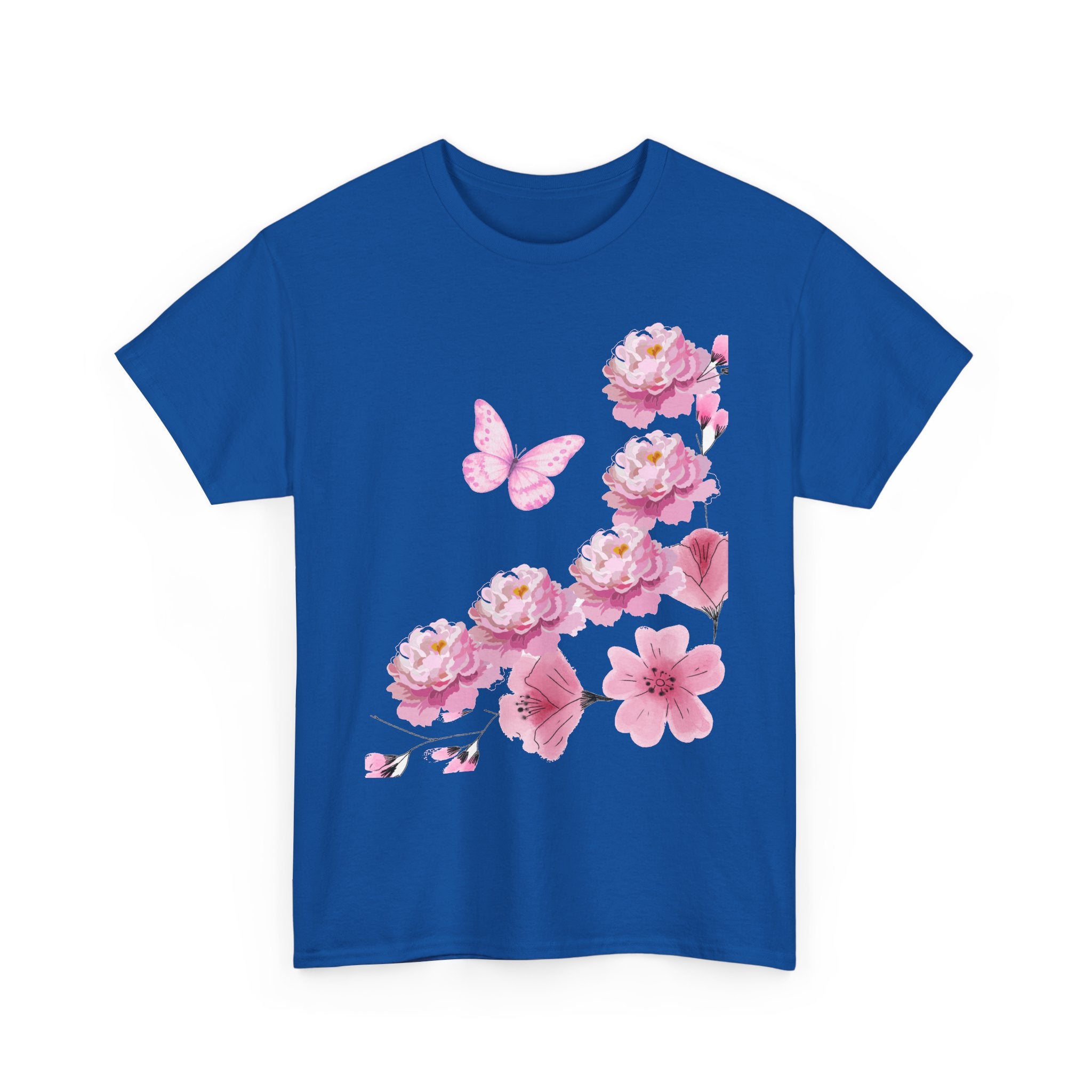 Floral Pink Cherry Blossom Tee — Butterfly Spring Garden T‑Shirt