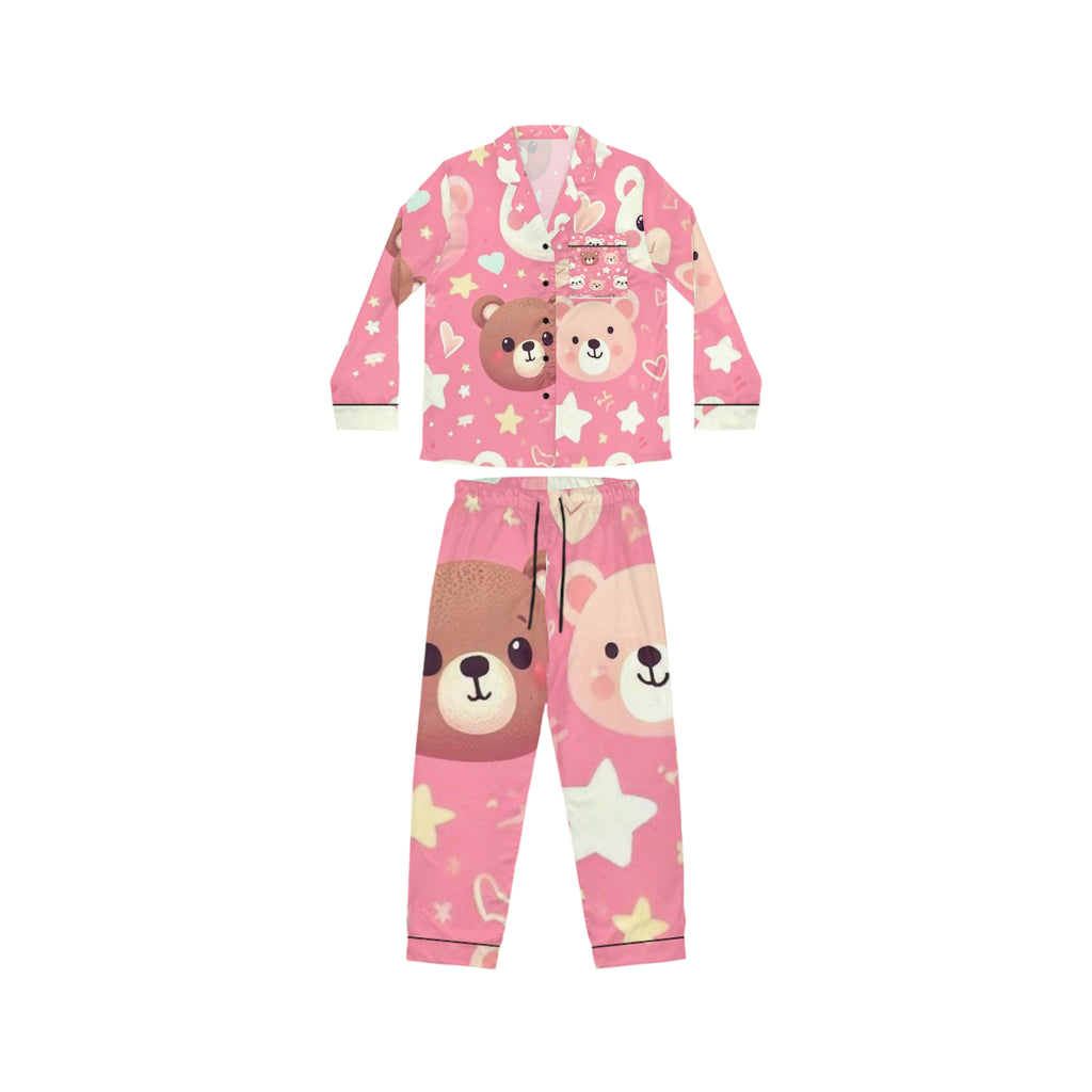 Pink Cute Bear Satin Pajama Set — Women's Heart & Stars Sleepwear