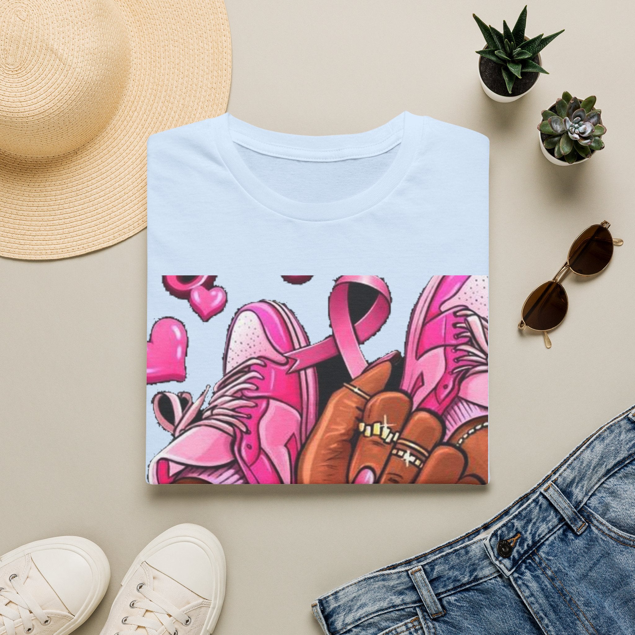 Breast Cancer Awareness Pink Ribbon Graphic T‑Shirt
