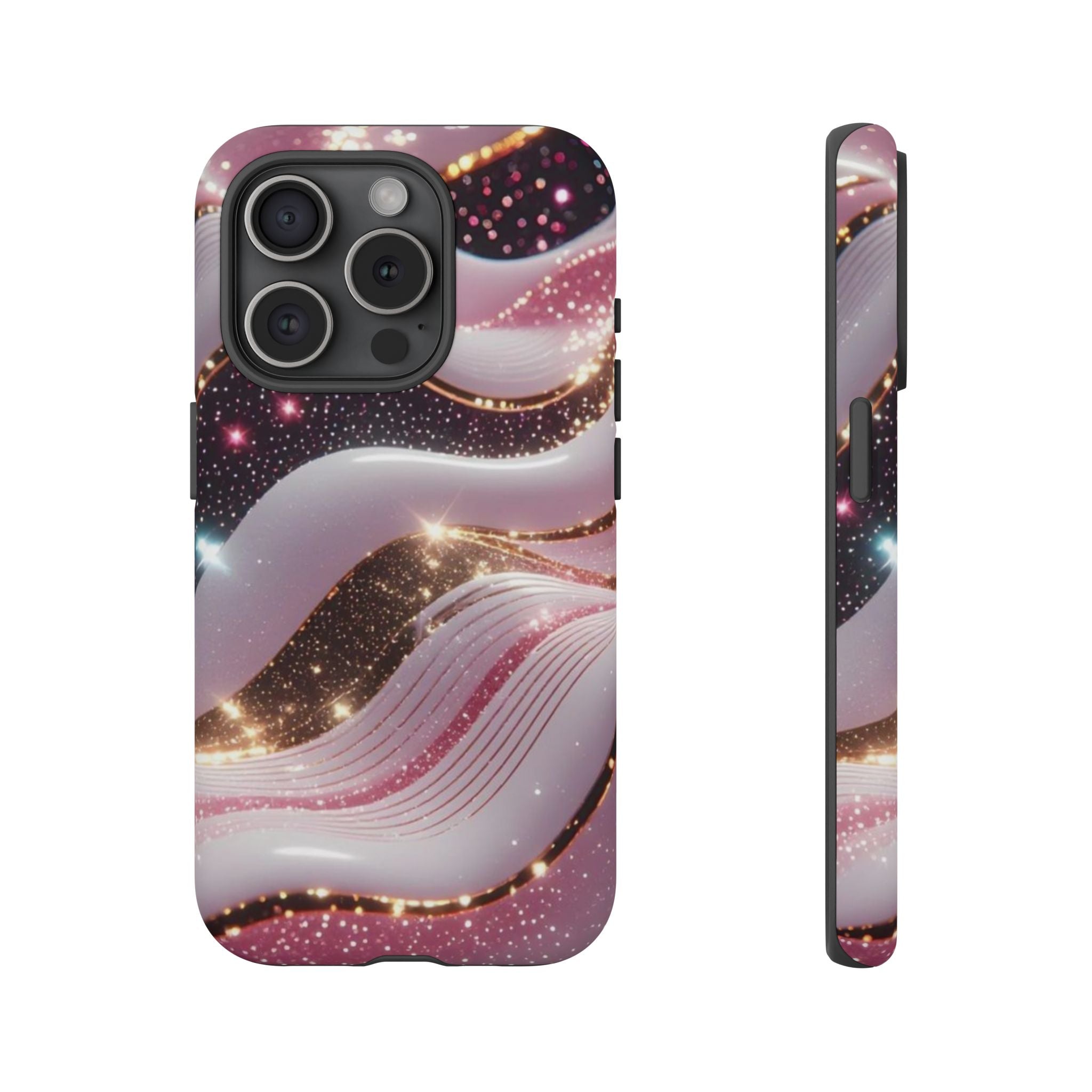 Sparkling Pink Wave Phone Case — Glitter Marble Protective Cover