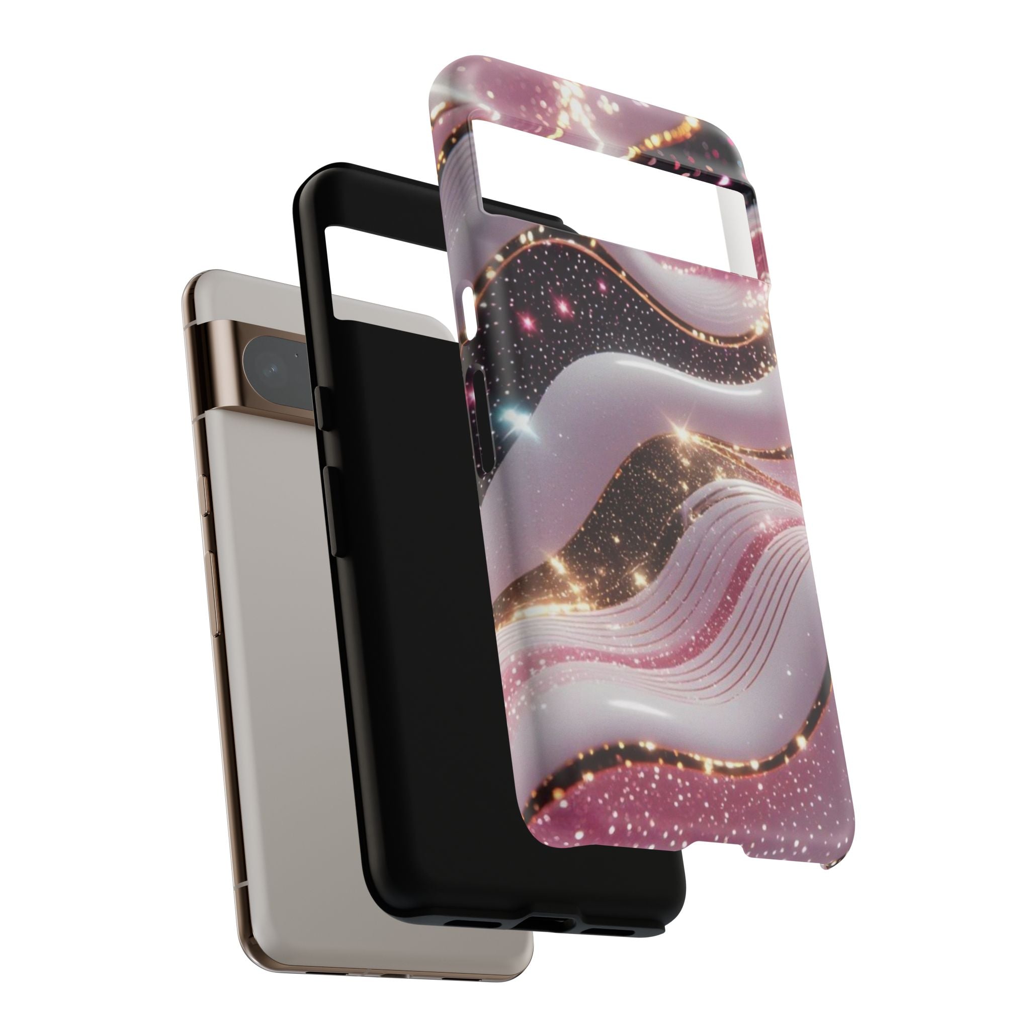 Sparkling Pink Wave Phone Case — Glitter Marble Protective Cover