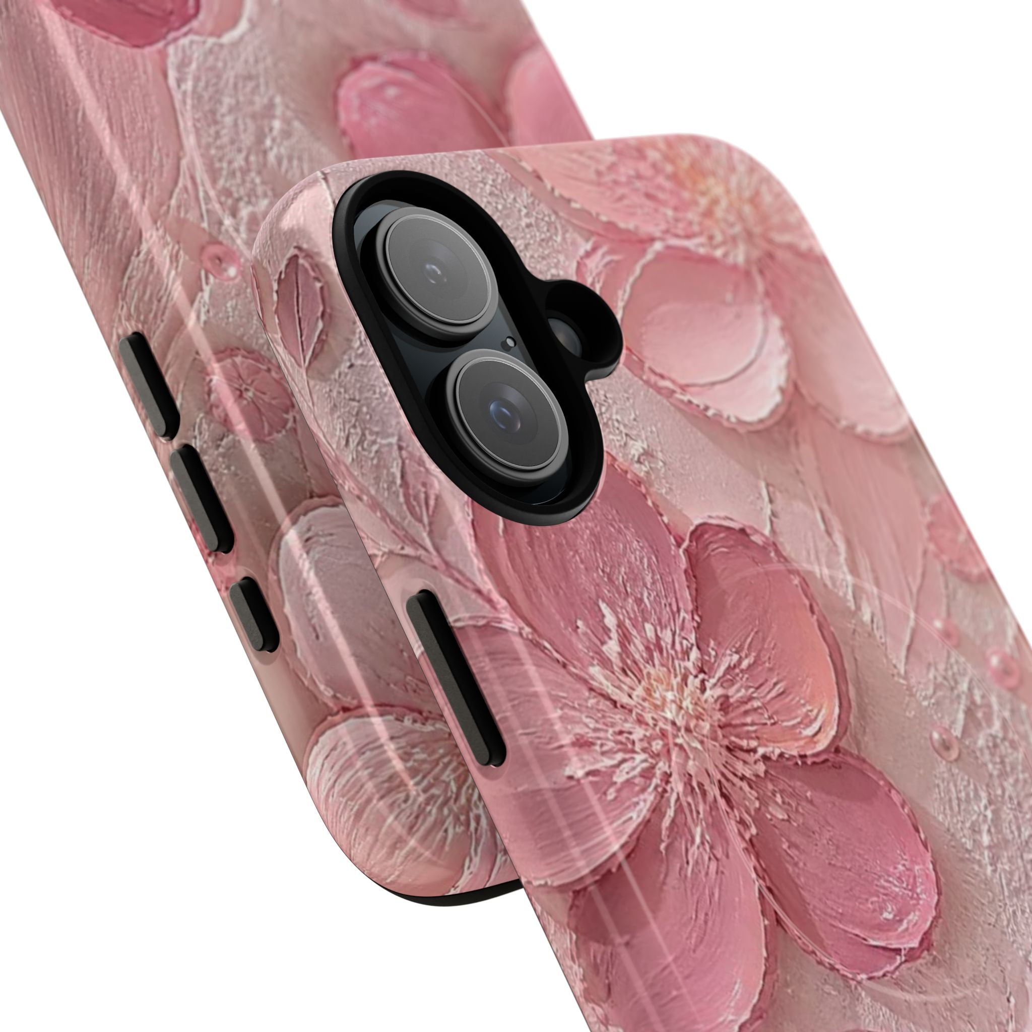 Pink Floral Tough Magnetic Phone Case — 3D Blossom Protective Cover