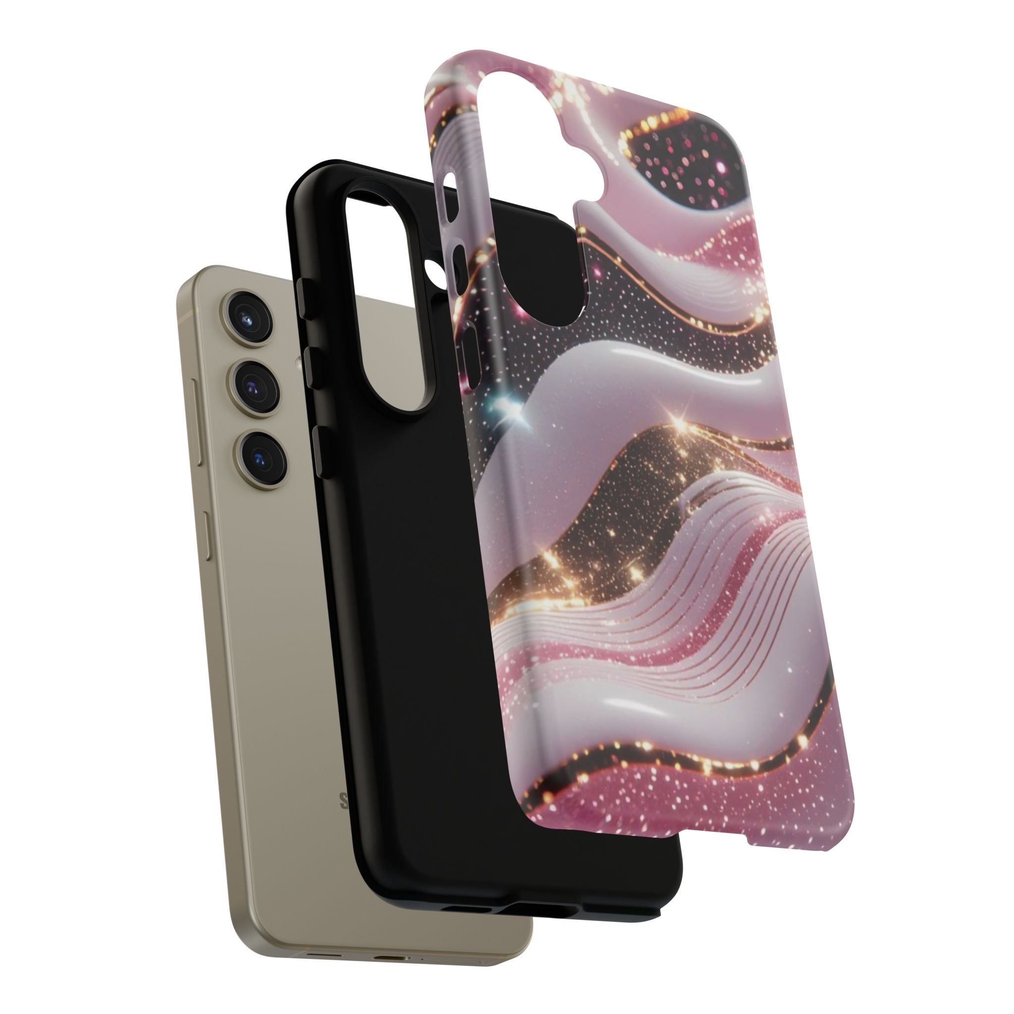 Sparkling Pink Wave Phone Case — Glitter Marble Protective Cover