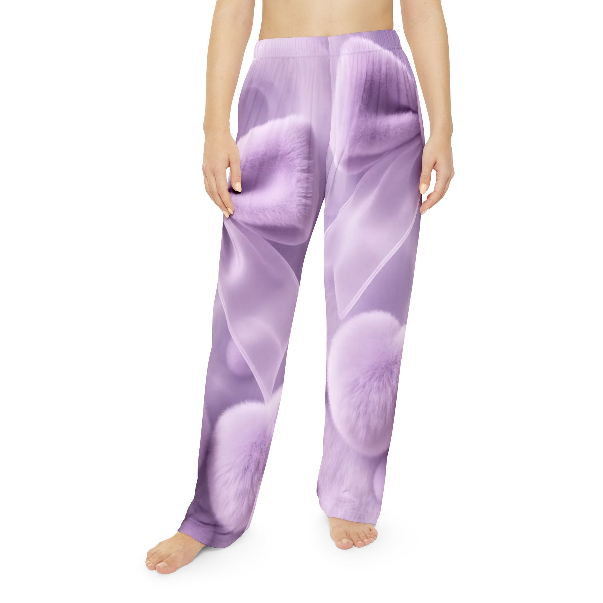 Lavender Bow & Pom Pom Pajama Pants — Cozy Floral Women's Loungewear