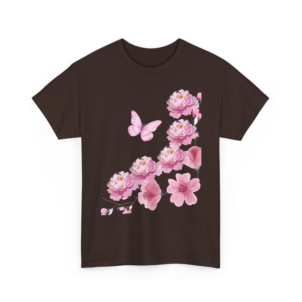 Floral Pink Cherry Blossom Tee — Butterfly Spring Garden T‑Shirt