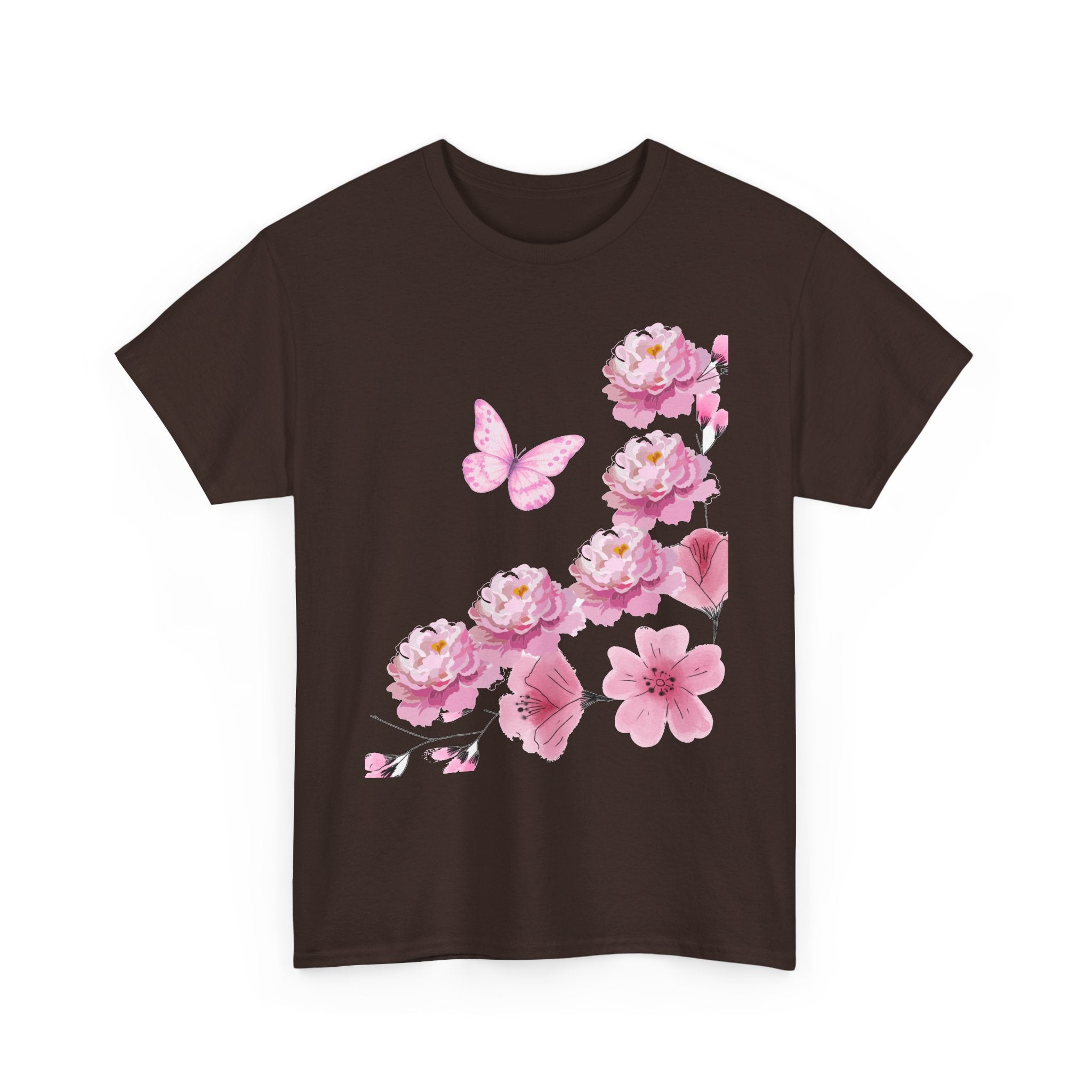 Floral Pink Cherry Blossom Tee — Butterfly Spring Garden T‑Shirt