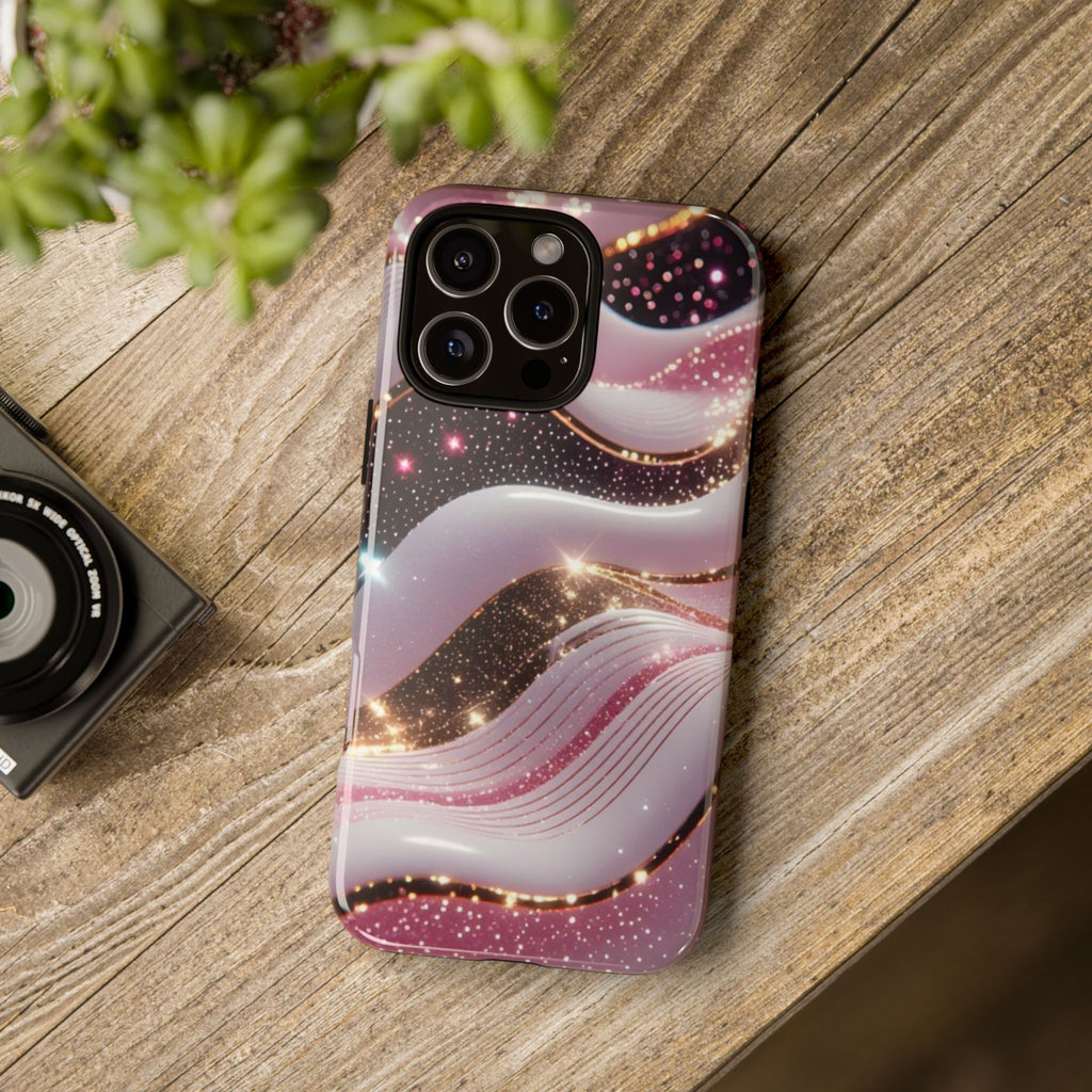 Sparkling Pink Wave Phone Case — Glitter Marble Protective Cover