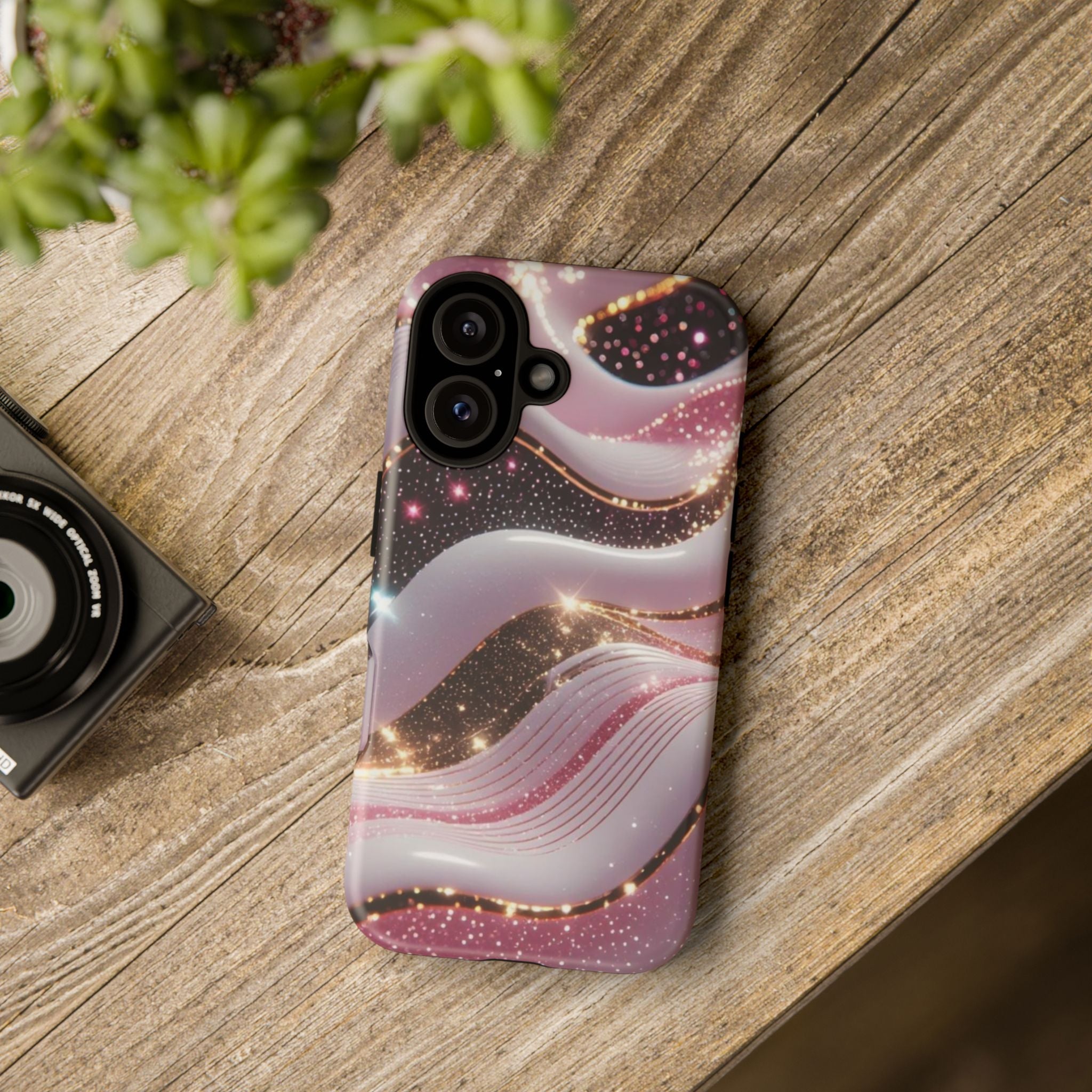 Sparkling Pink Wave Phone Case — Glitter Marble Protective Cover