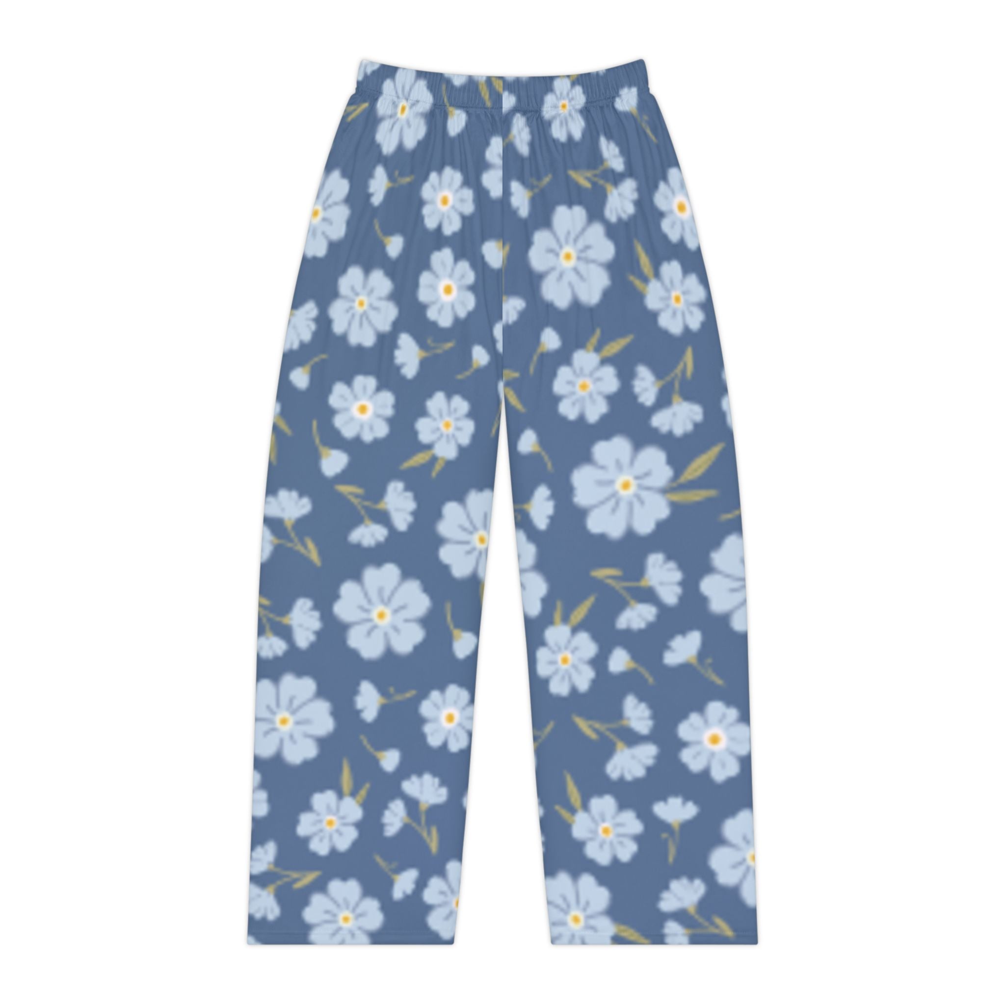 Floral Lounge Pajama Pants — Blue Daisy Print Women's Sleepwear