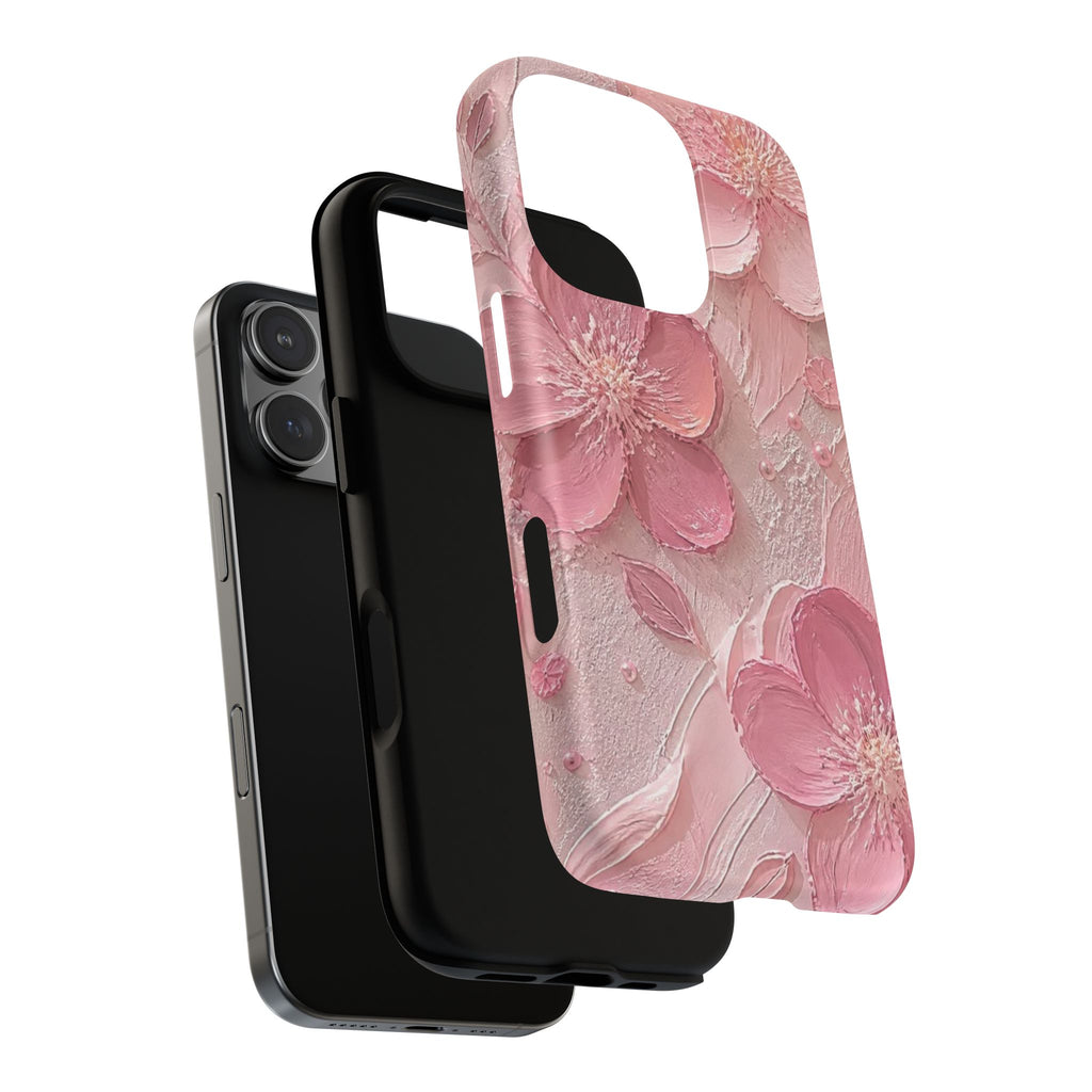 Pink Floral Tough Magnetic Phone Case — 3D Blossom Protective Cover