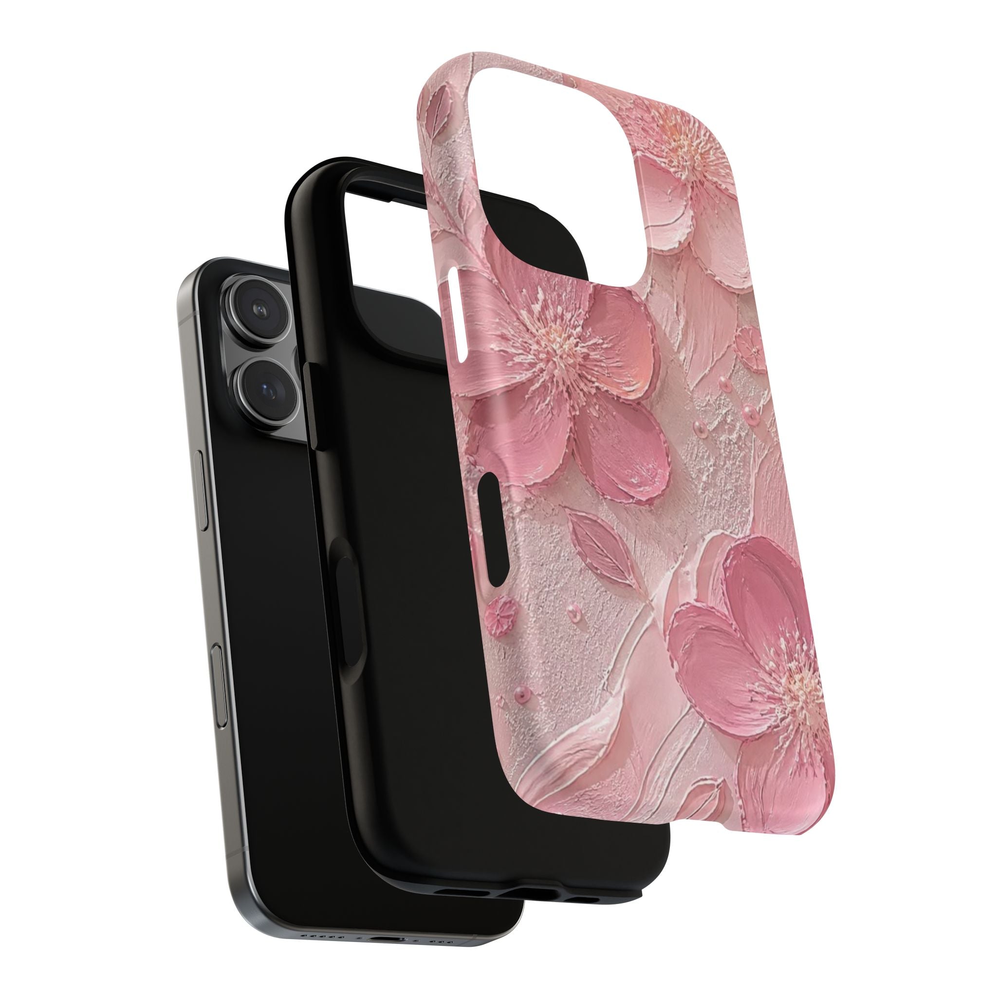 Pink Floral Tough Magnetic Phone Case — 3D Blossom Protective Cover