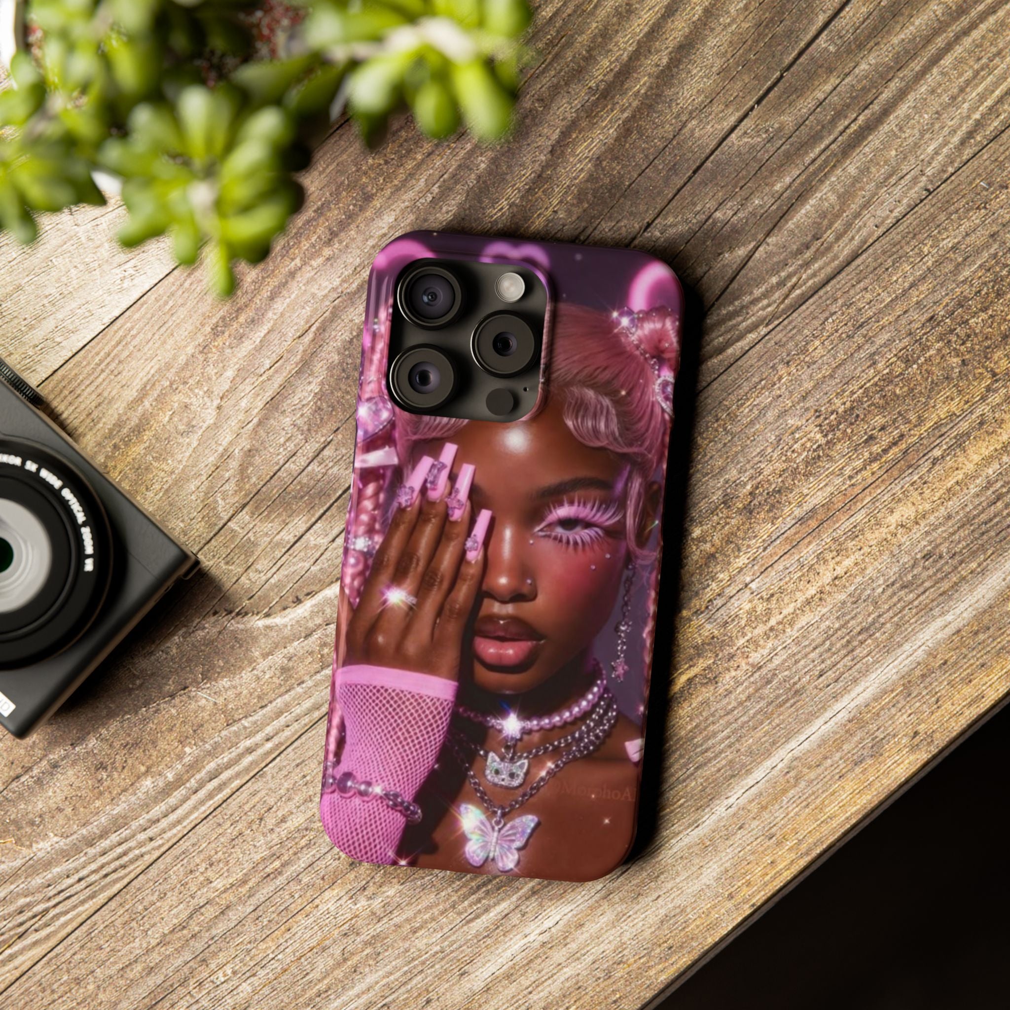 Pink Glam Slim Phone Case — Butterfly Jewels Fashion iPhone Cover