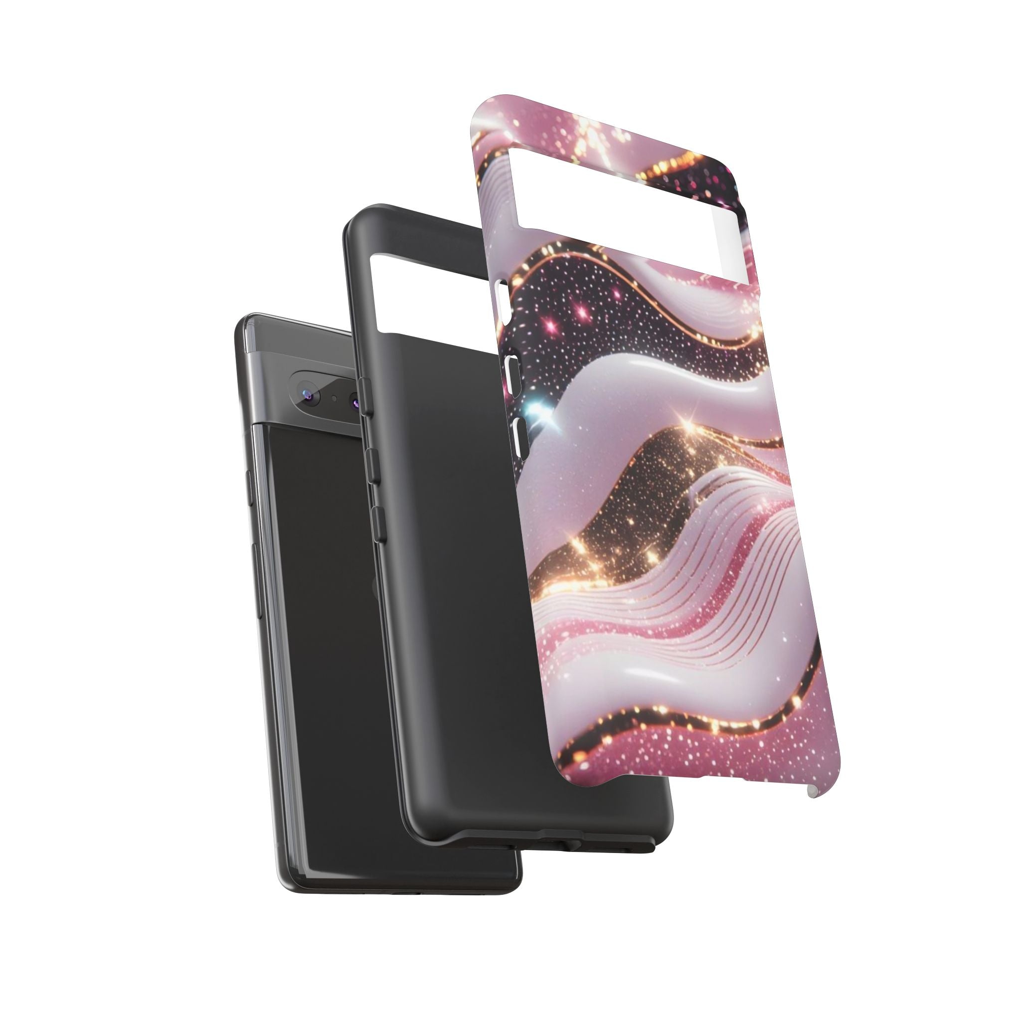 Sparkling Pink Wave Phone Case — Glitter Marble Protective Cover