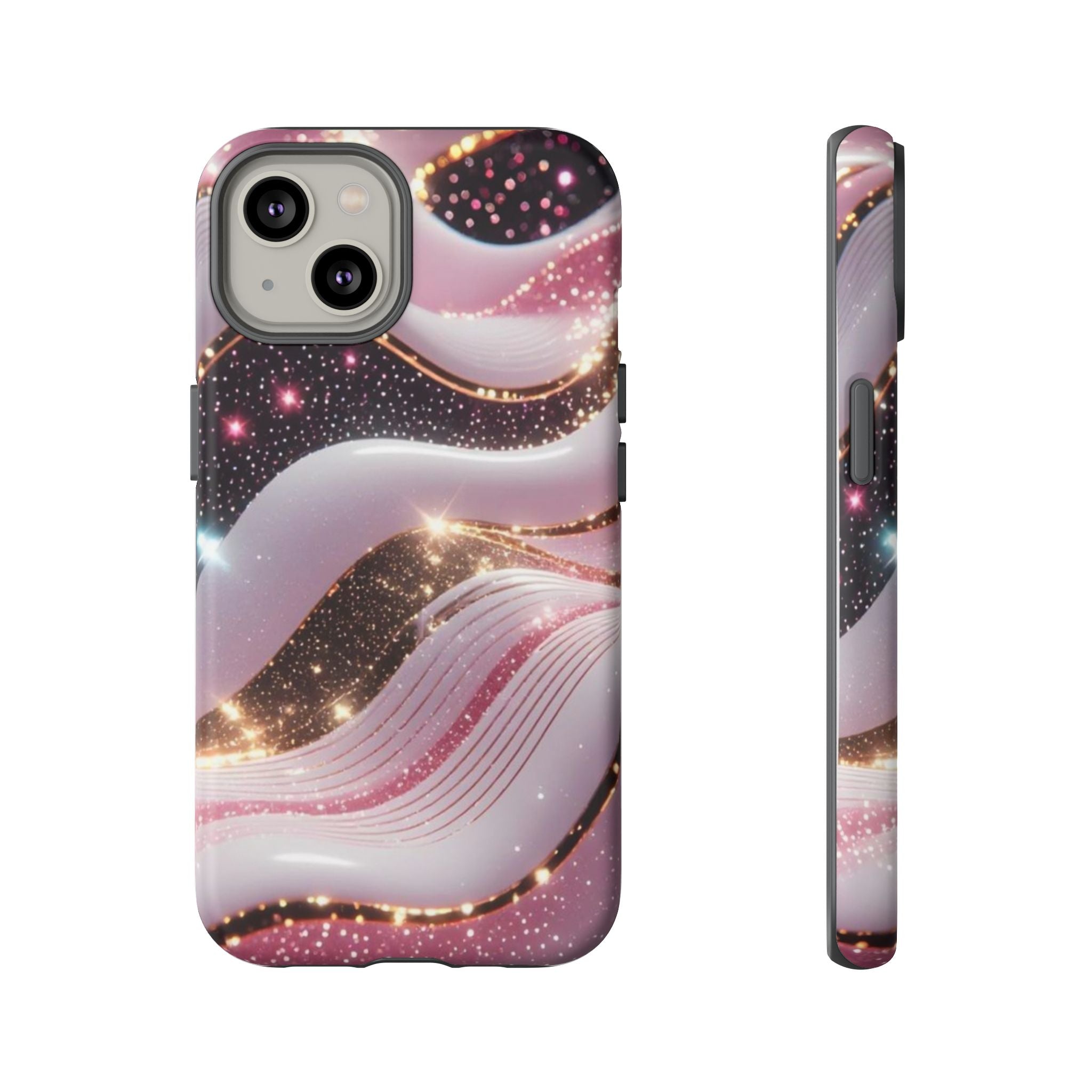 Sparkling Pink Wave Phone Case — Glitter Marble Protective Cover