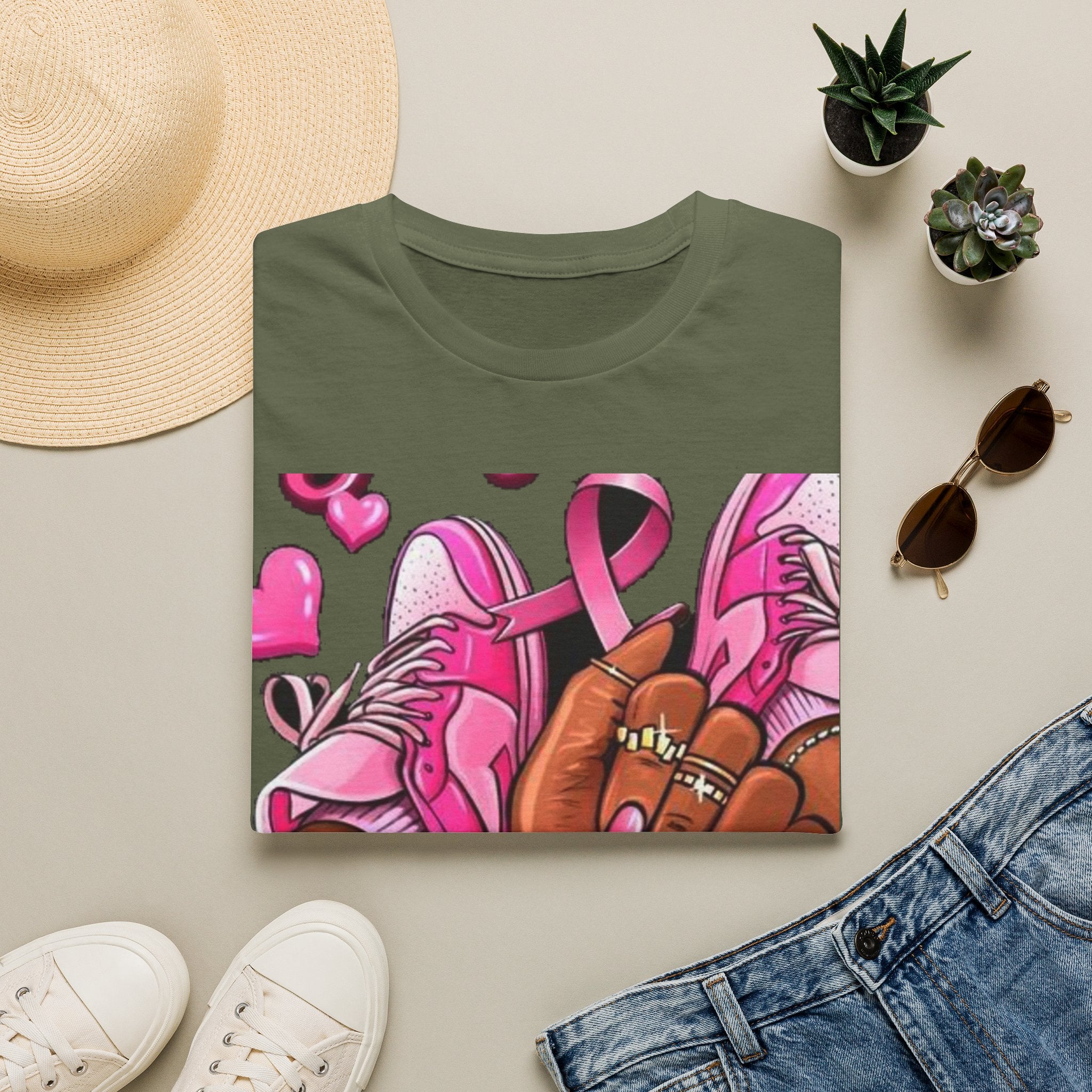 Breast Cancer Awareness Pink Ribbon Graphic T‑Shirt