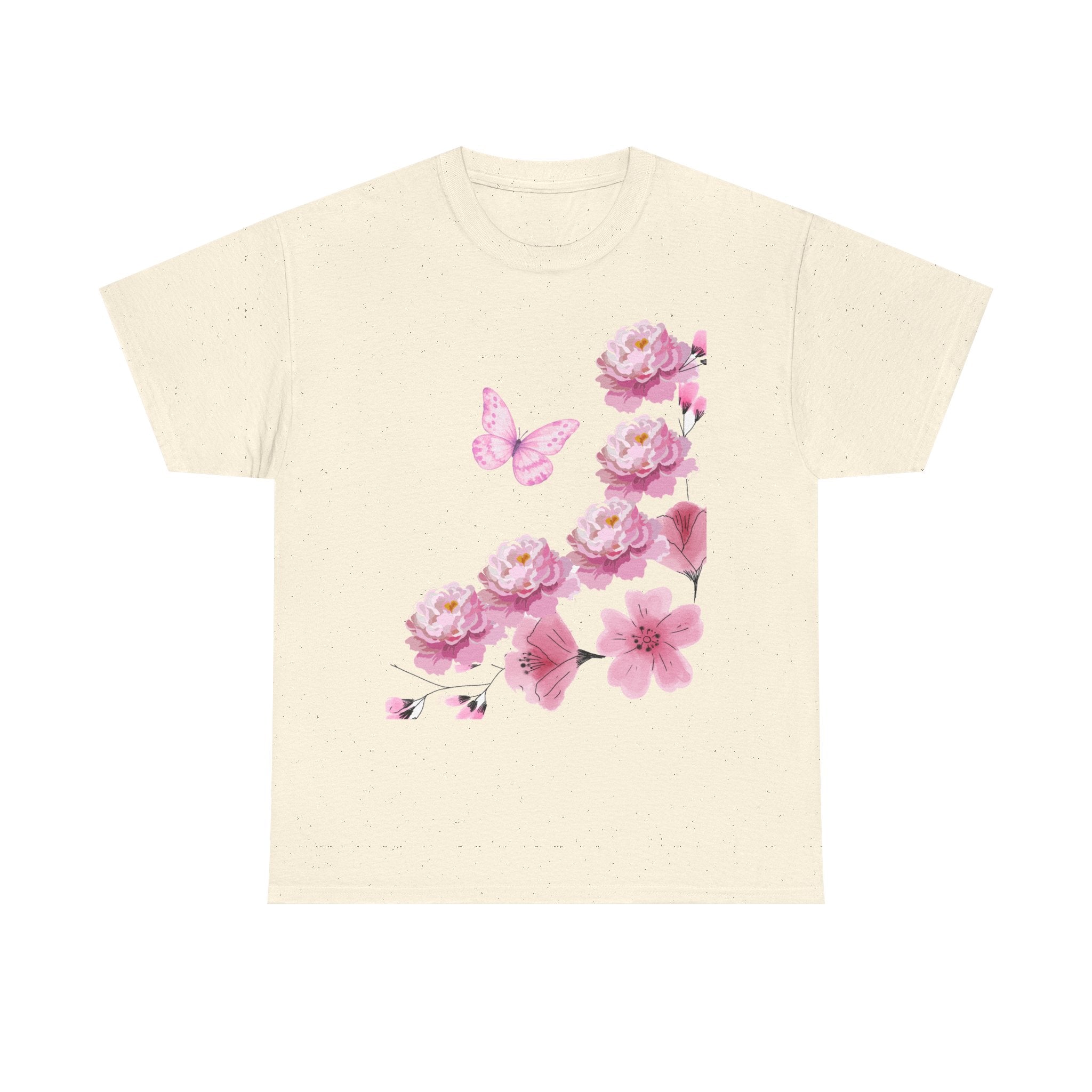 Floral Pink Cherry Blossom Tee — Butterfly Spring Garden T‑Shirt