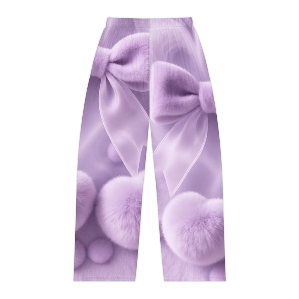 Lavender Bow & Pom Pom Pajama Pants — Cozy Floral Women's Loungewear