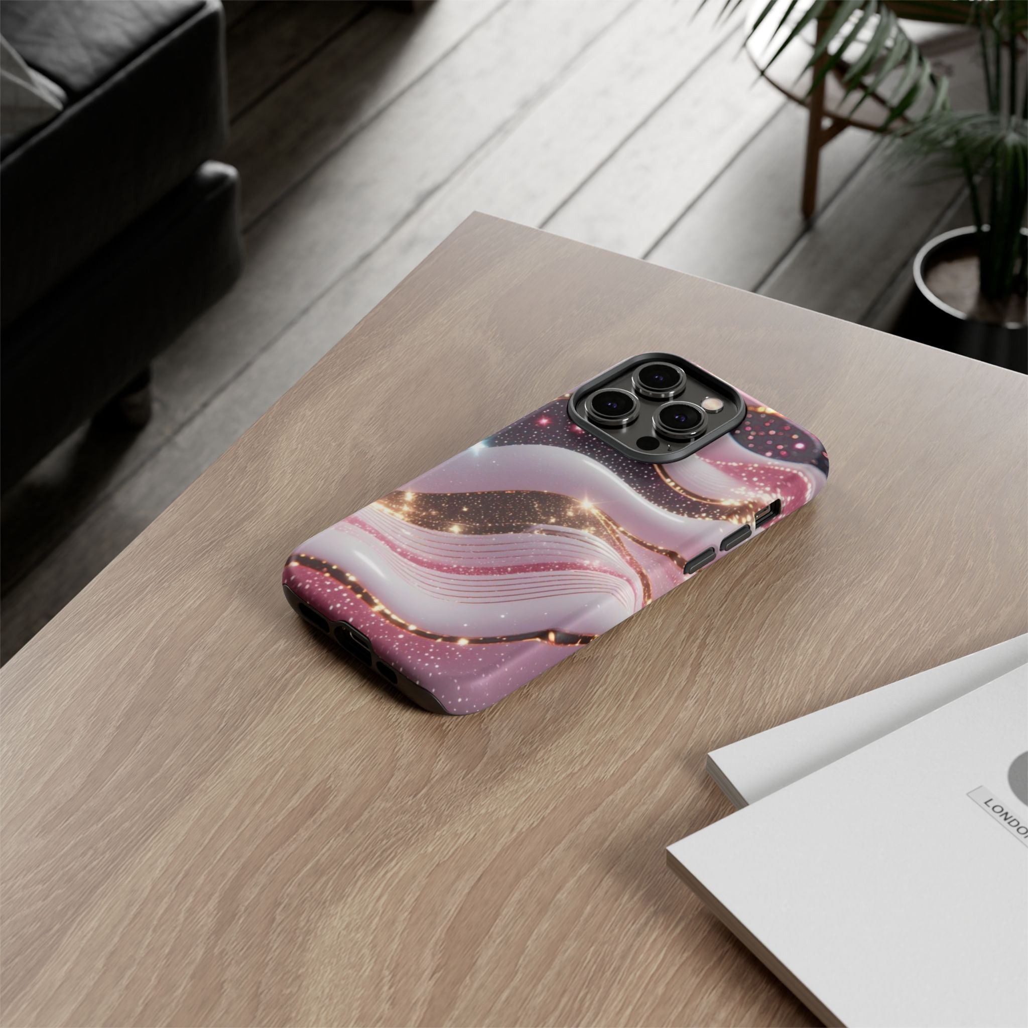 Sparkling Pink Wave Phone Case — Glitter Marble Protective Cover