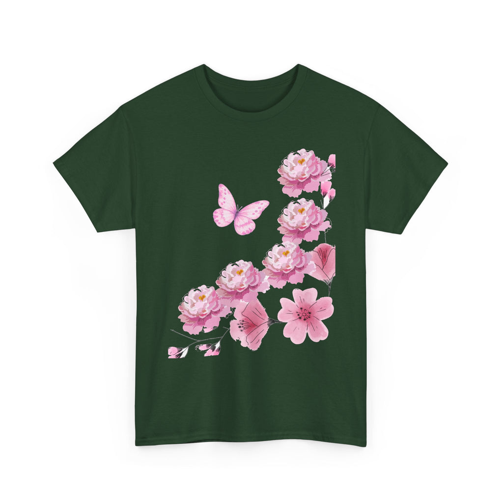 Floral Pink Cherry Blossom Tee — Butterfly Spring Garden T‑Shirt