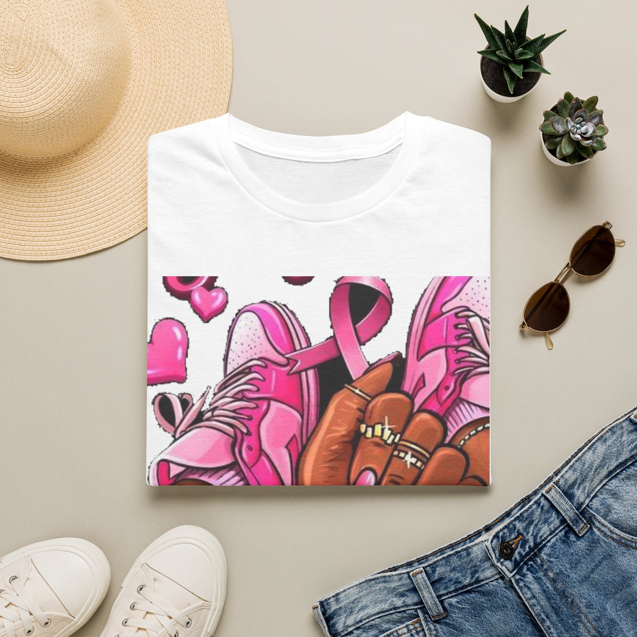 Breast Cancer Awareness Pink Ribbon Graphic T‑Shirt