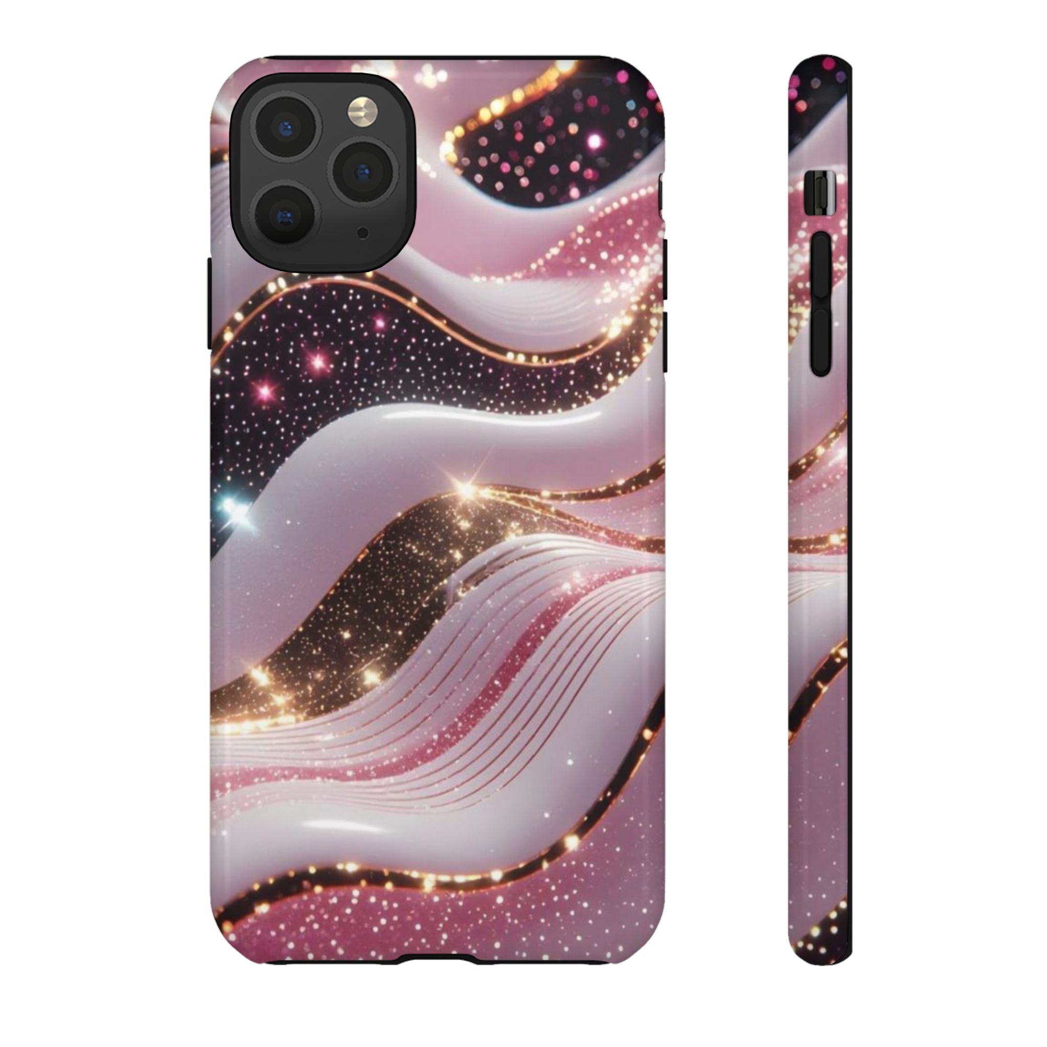 Sparkling Pink Wave Phone Case — Glitter Marble Protective Cover