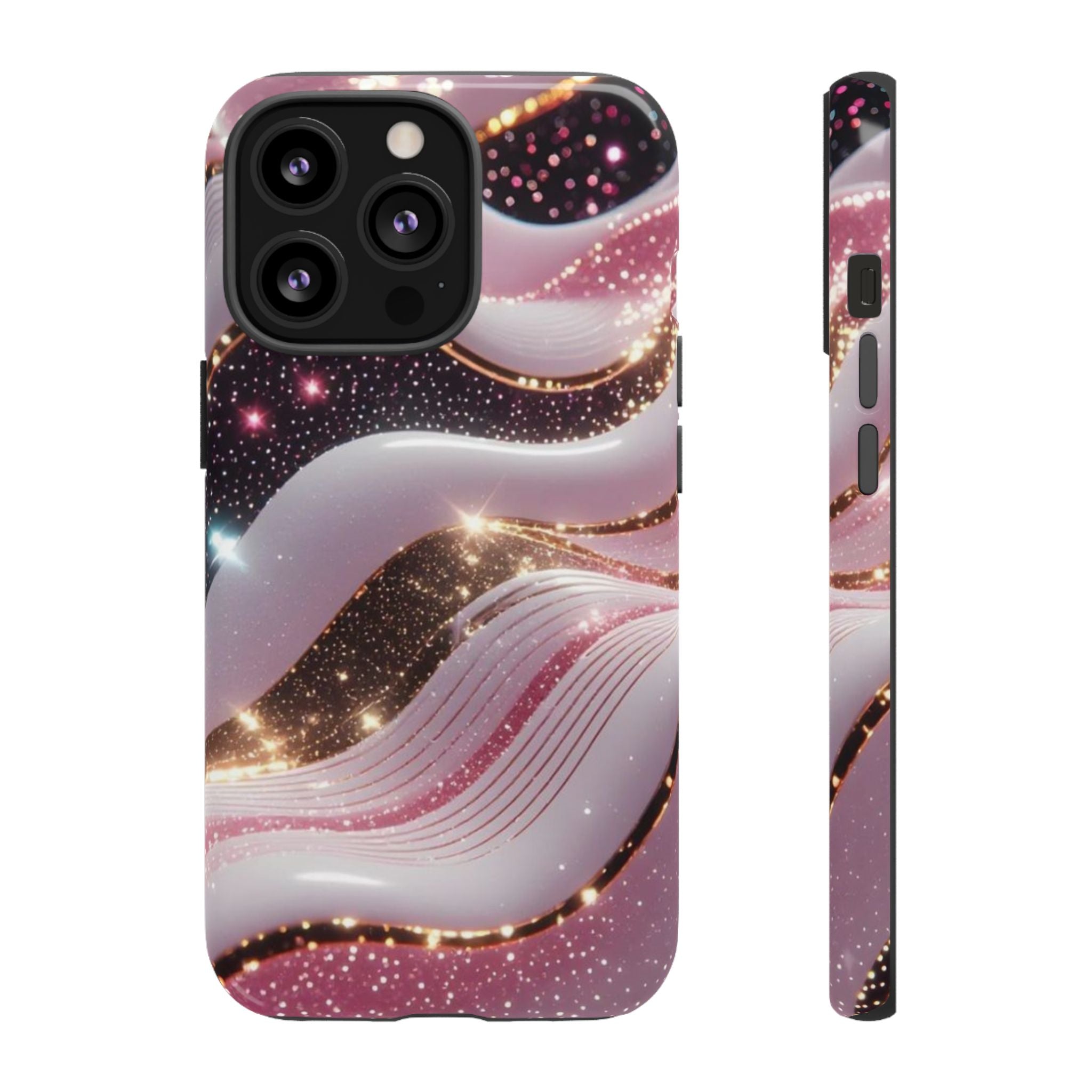 Sparkling Pink Wave Phone Case — Glitter Marble Protective Cover