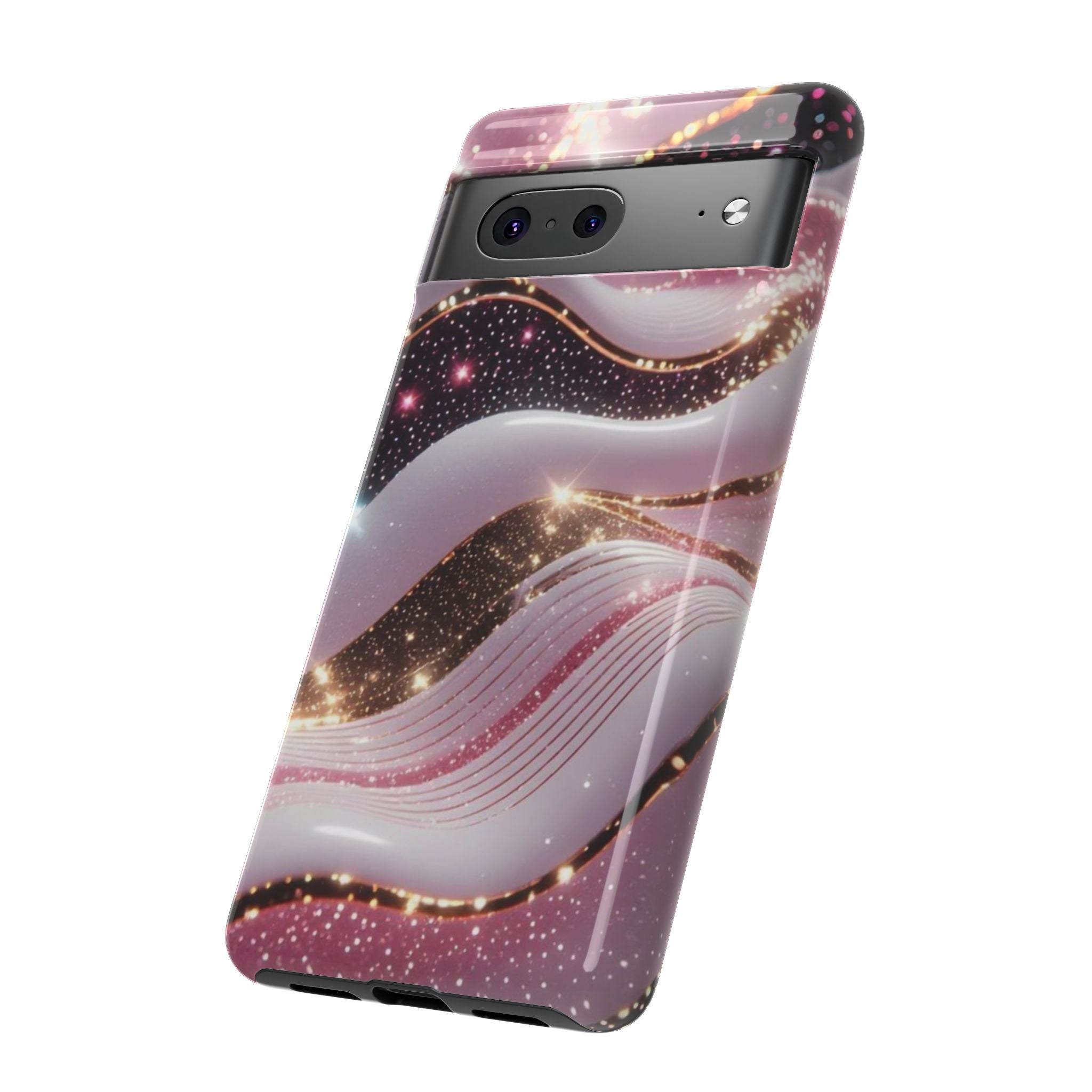 Sparkling Pink Wave Phone Case — Glitter Marble Protective Cover