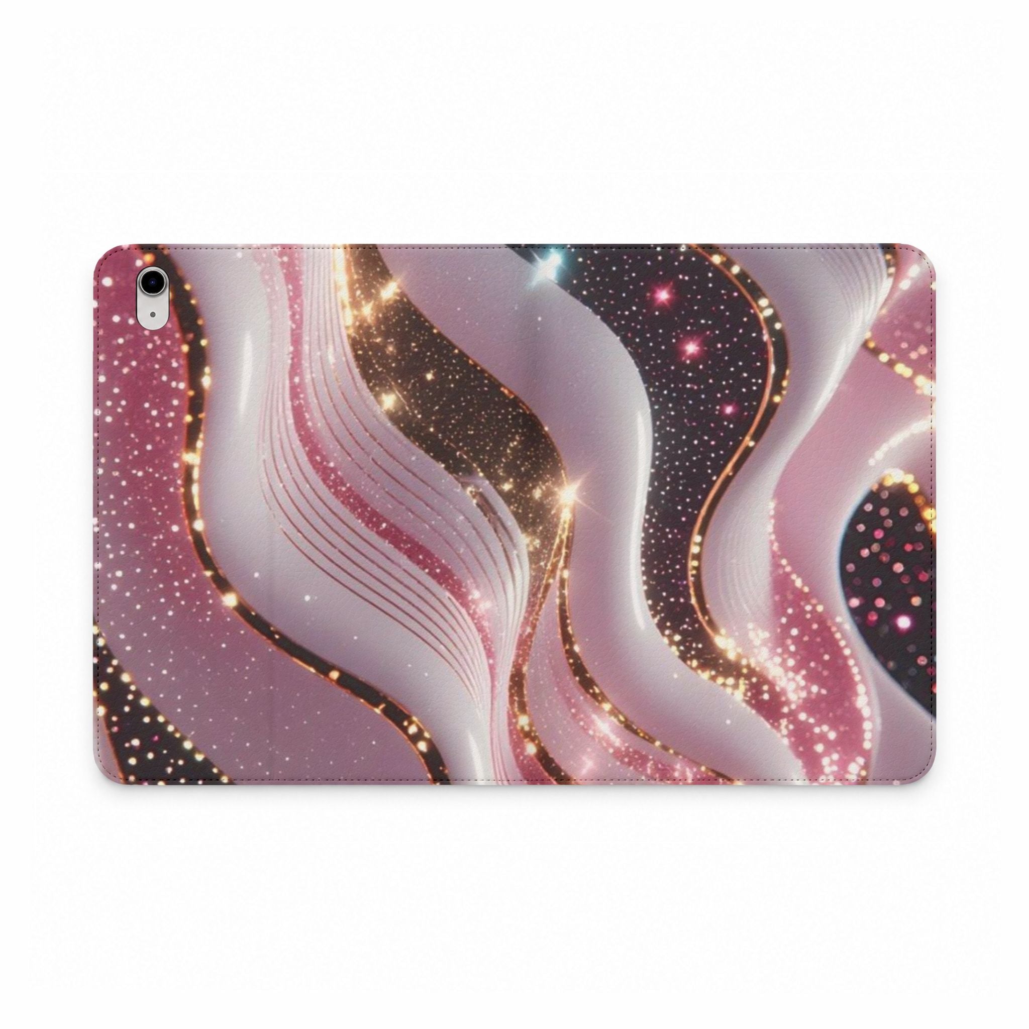 Tablet Folio Case — Pink Marble Swirl with Gold Glitter Accents