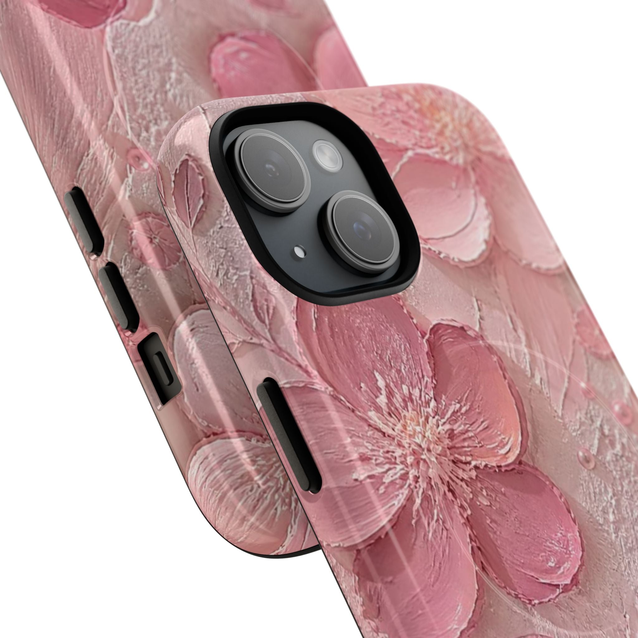 Pink Floral Tough Magnetic Phone Case — 3D Blossom Protective Cover
