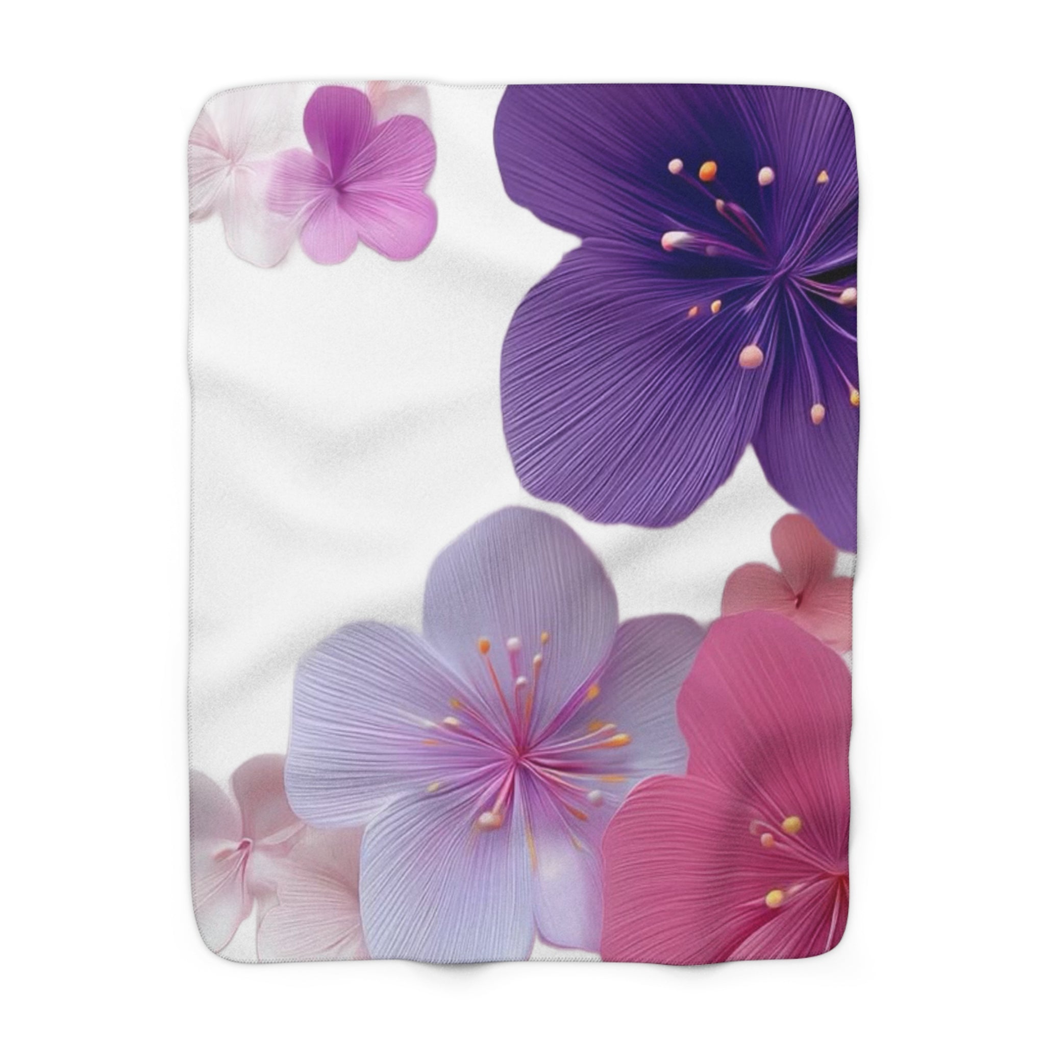 Floral Sherpa Blanket — Soft Purple & Pink Blossom Throw