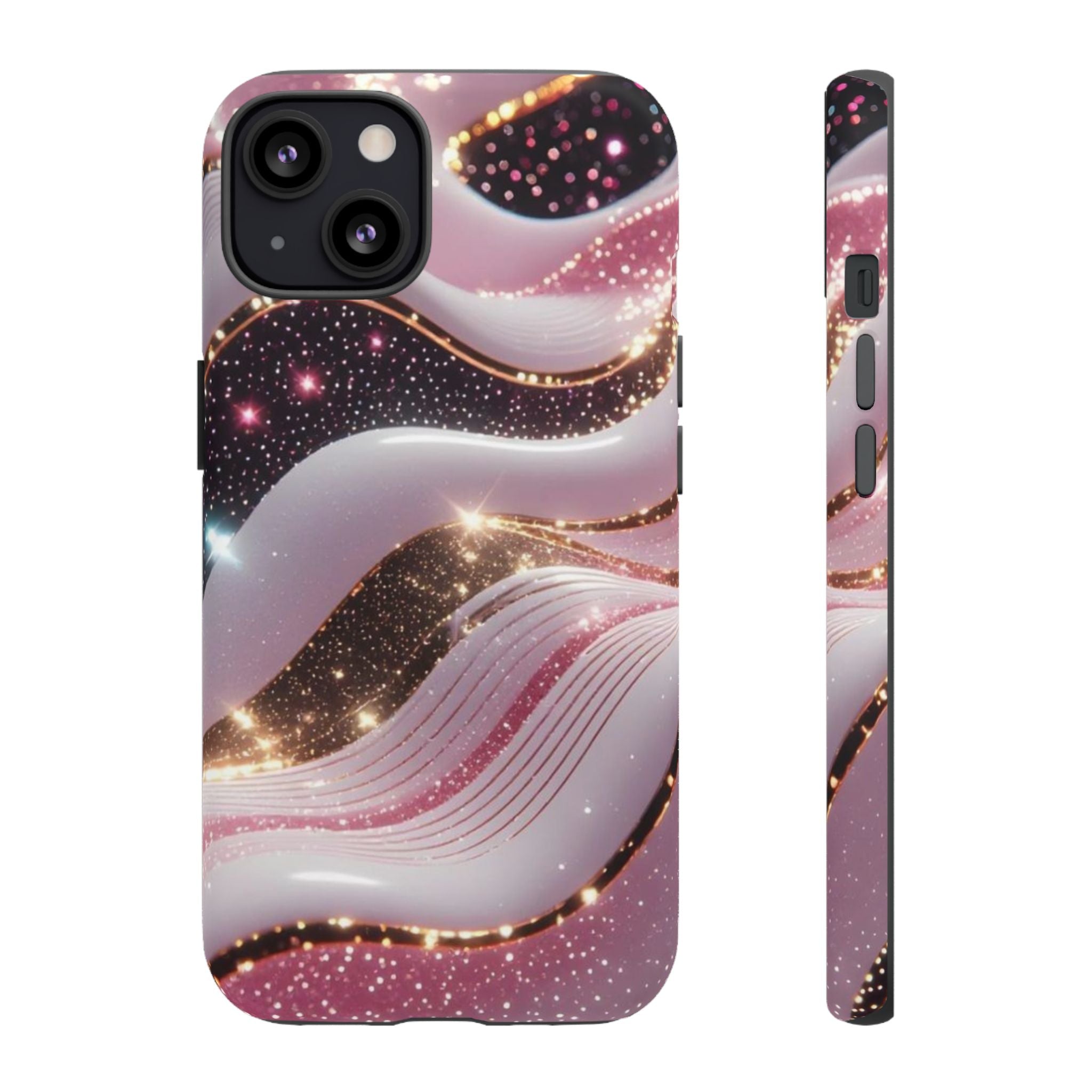 Sparkling Pink Wave Phone Case — Glitter Marble Protective Cover